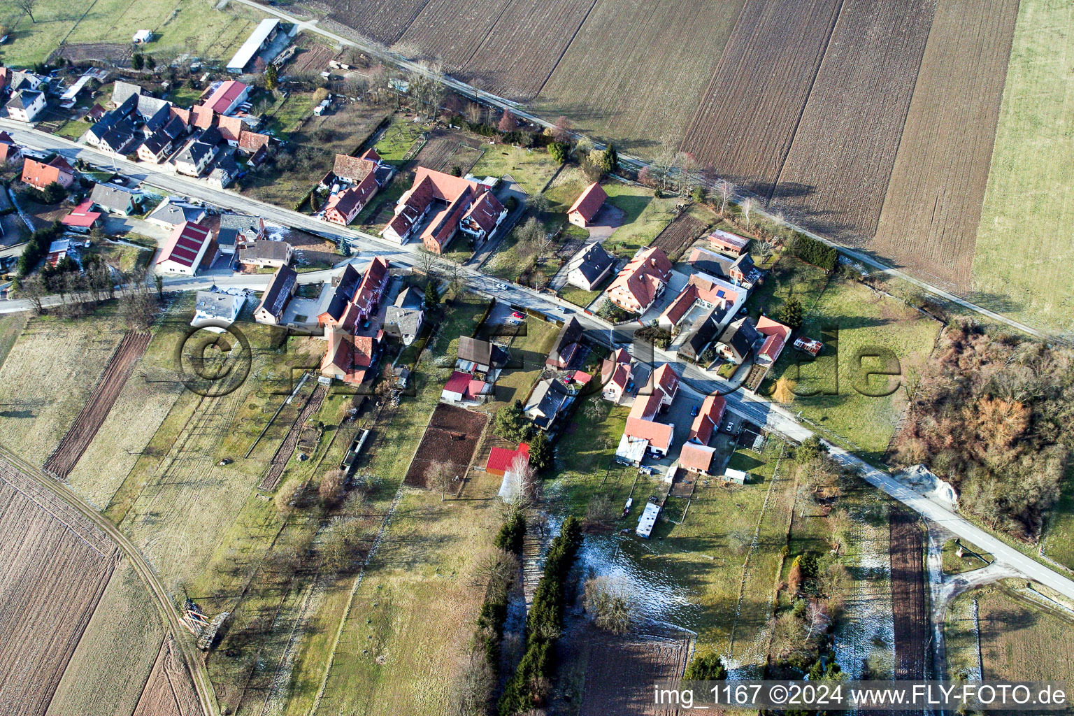 Niederlauterbach dans le département Bas Rhin, France depuis l'avion