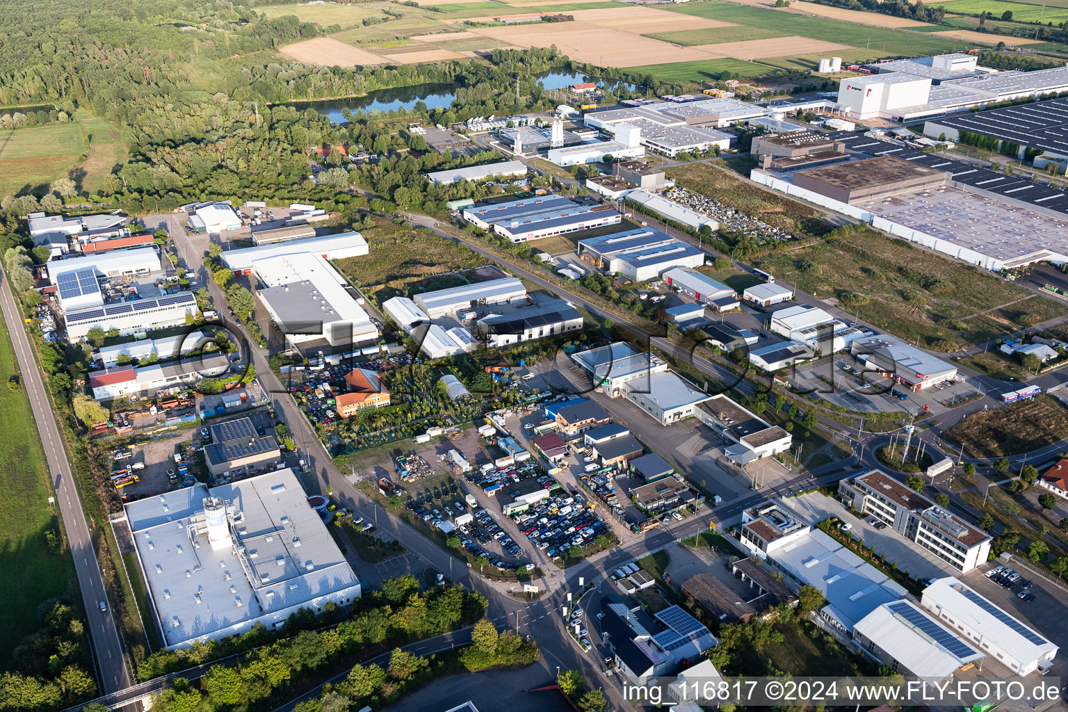 Vue aérienne de Zone industrielle dans les prés de bouleaux à Offenbach an der Queich dans le département Rhénanie-Palatinat, Allemagne