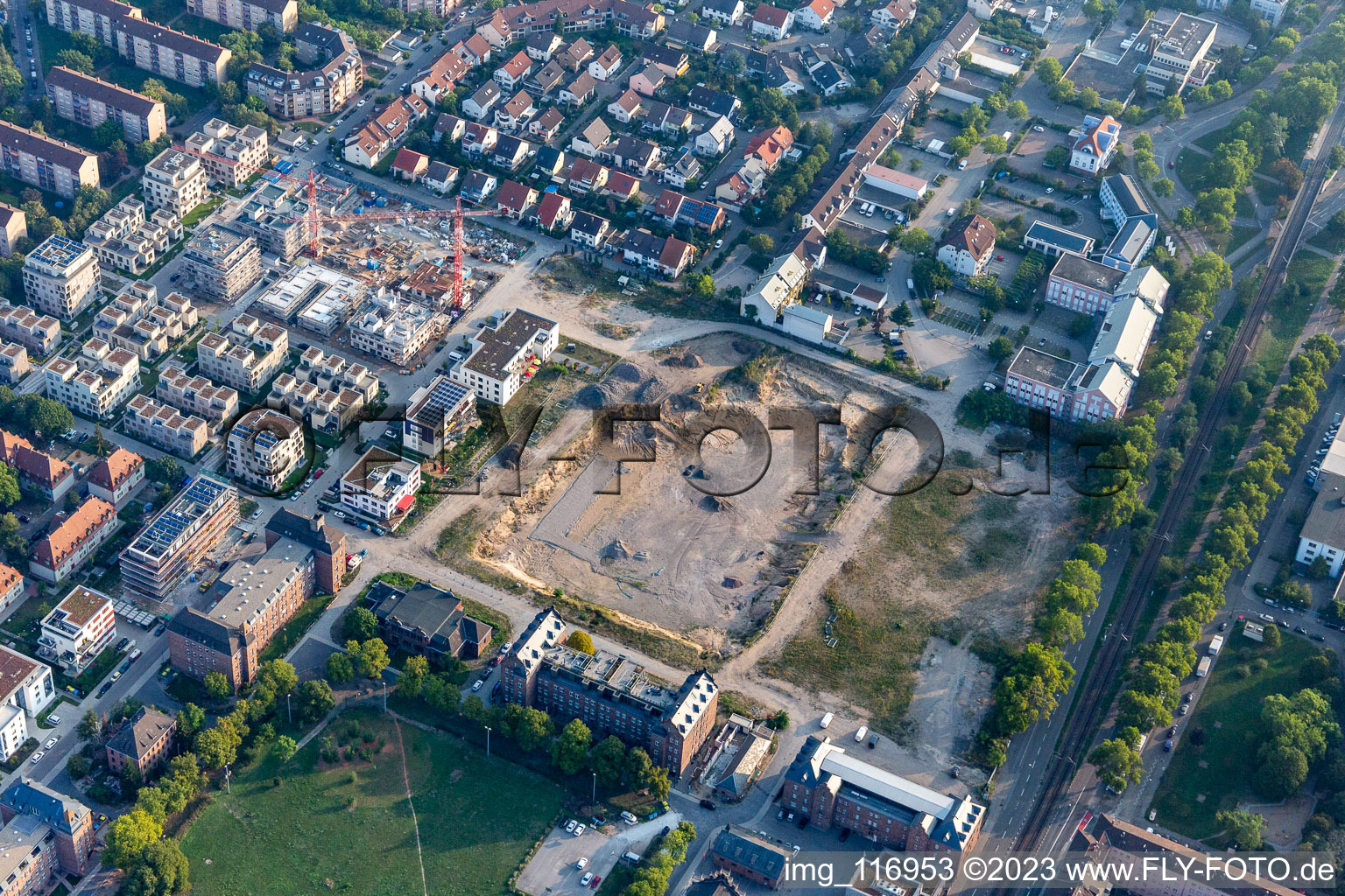 Photographie aérienne de Homerun, ancienne caserne américaine de Turley à le quartier Neckarstadt-Ost in Mannheim dans le département Bade-Wurtemberg, Allemagne