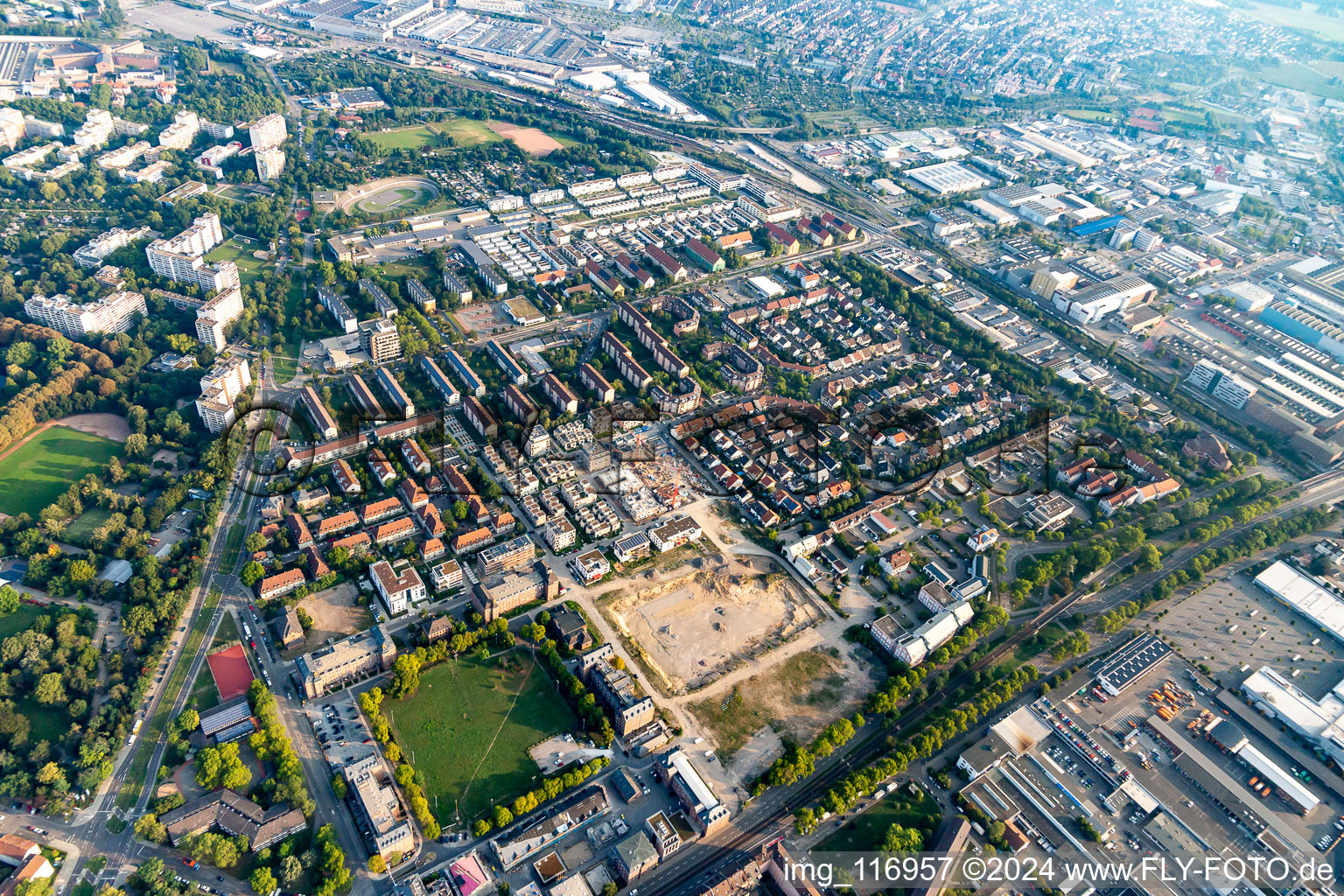 Vue oblique de Homerun, ancienne caserne américaine de Turley à le quartier Neckarstadt-Ost in Mannheim dans le département Bade-Wurtemberg, Allemagne