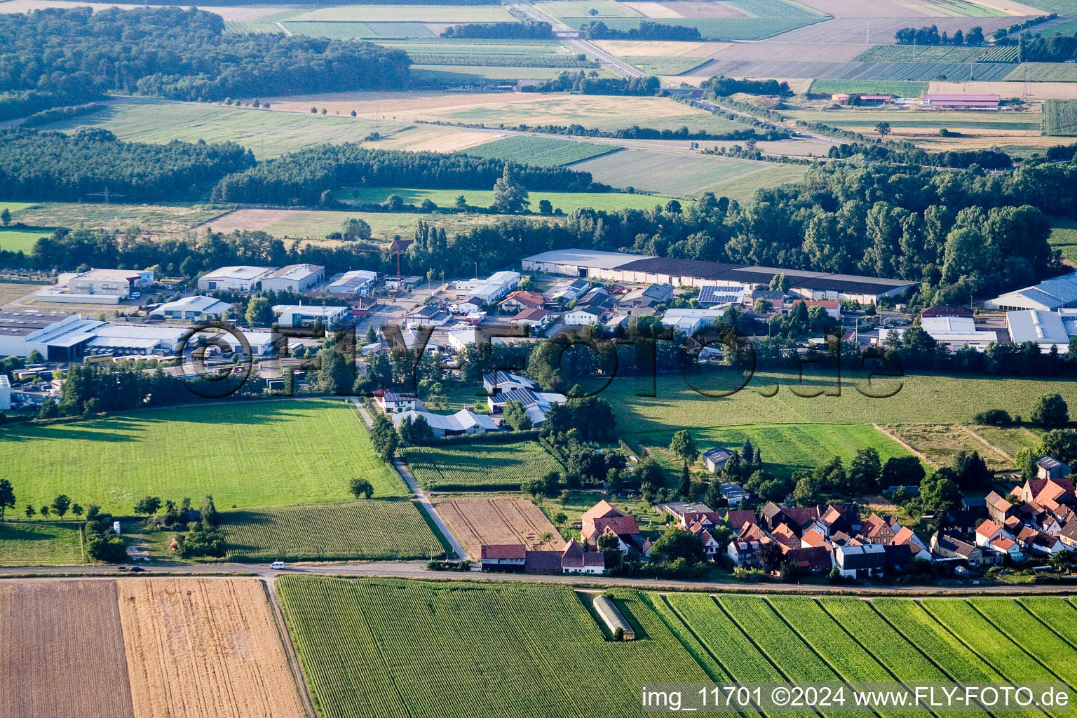 Vue aérienne de Dans le Rötzwiesen, famille agricole Kerth à le quartier Minderslachen in Kandel dans le département Rhénanie-Palatinat, Allemagne