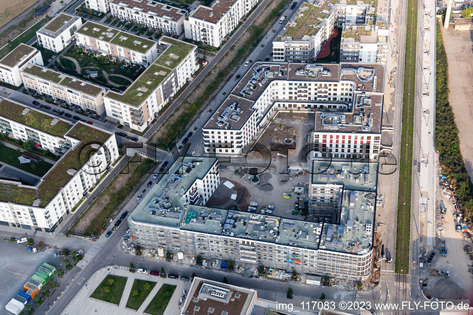 Vue aérienne de La Ligne Verte à le quartier Bahnstadt in Heidelberg dans le département Bade-Wurtemberg, Allemagne