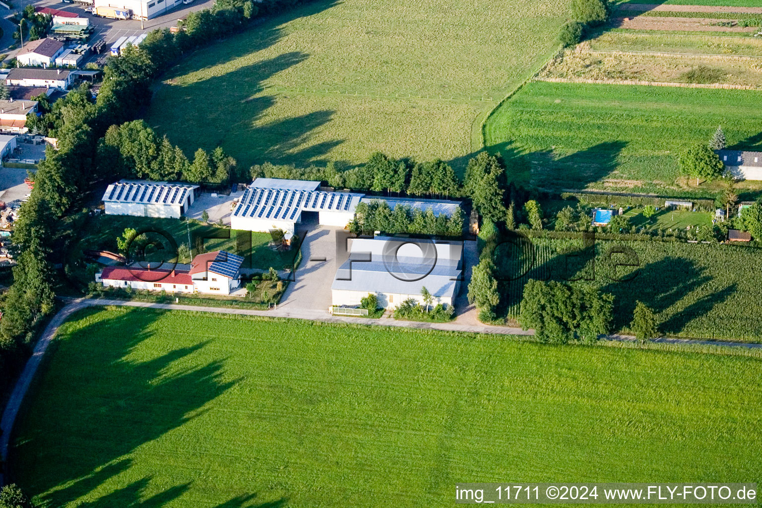 Vue d'oiseau de Dans le Rötzwiesen, famille agricole Kerth à le quartier Minderslachen in Kandel dans le département Rhénanie-Palatinat, Allemagne