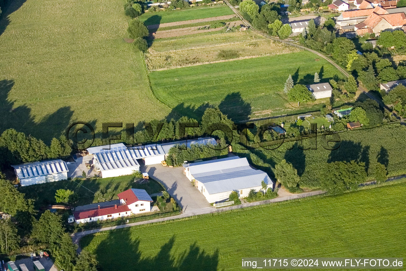 Dans le Rötzwiesen, famille agricole Kerth à le quartier Minderslachen in Kandel dans le département Rhénanie-Palatinat, Allemagne du point de vue du drone