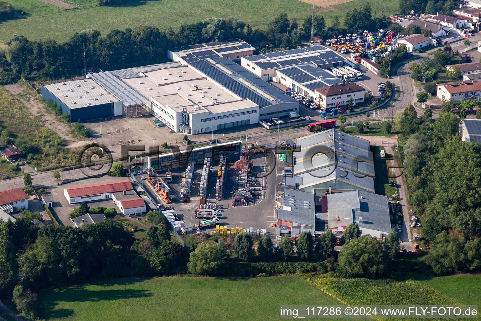 Vue aérienne de Union Bauzentrum Hornbach Kandel à le quartier Minderslachen in Kandel dans le département Rhénanie-Palatinat, Allemagne