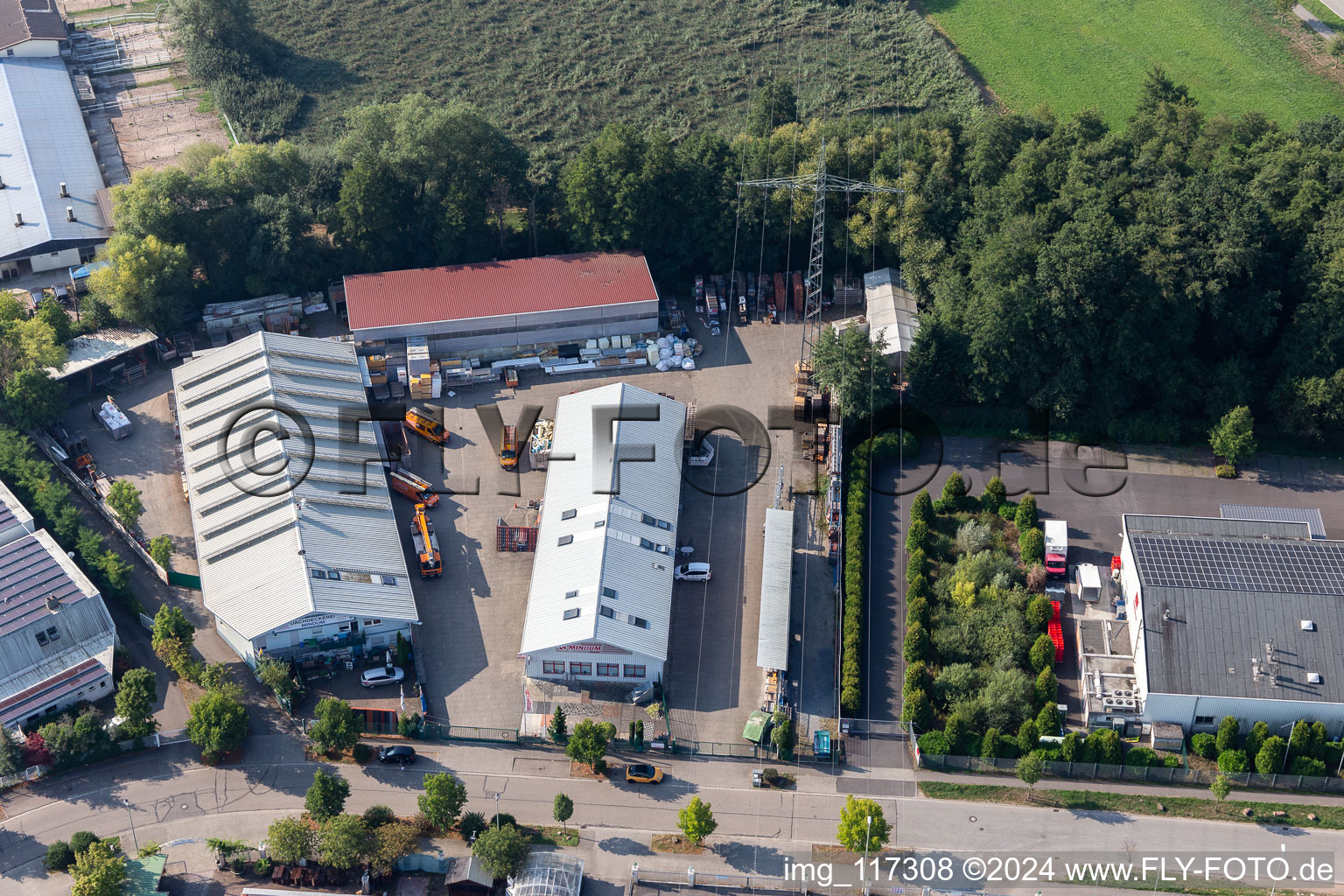 Vue aérienne de Toiture, échafaudages et plomberie à Mindum, dans la zone industrielle de Horst à Kandel dans le département Rhénanie-Palatinat, Allemagne