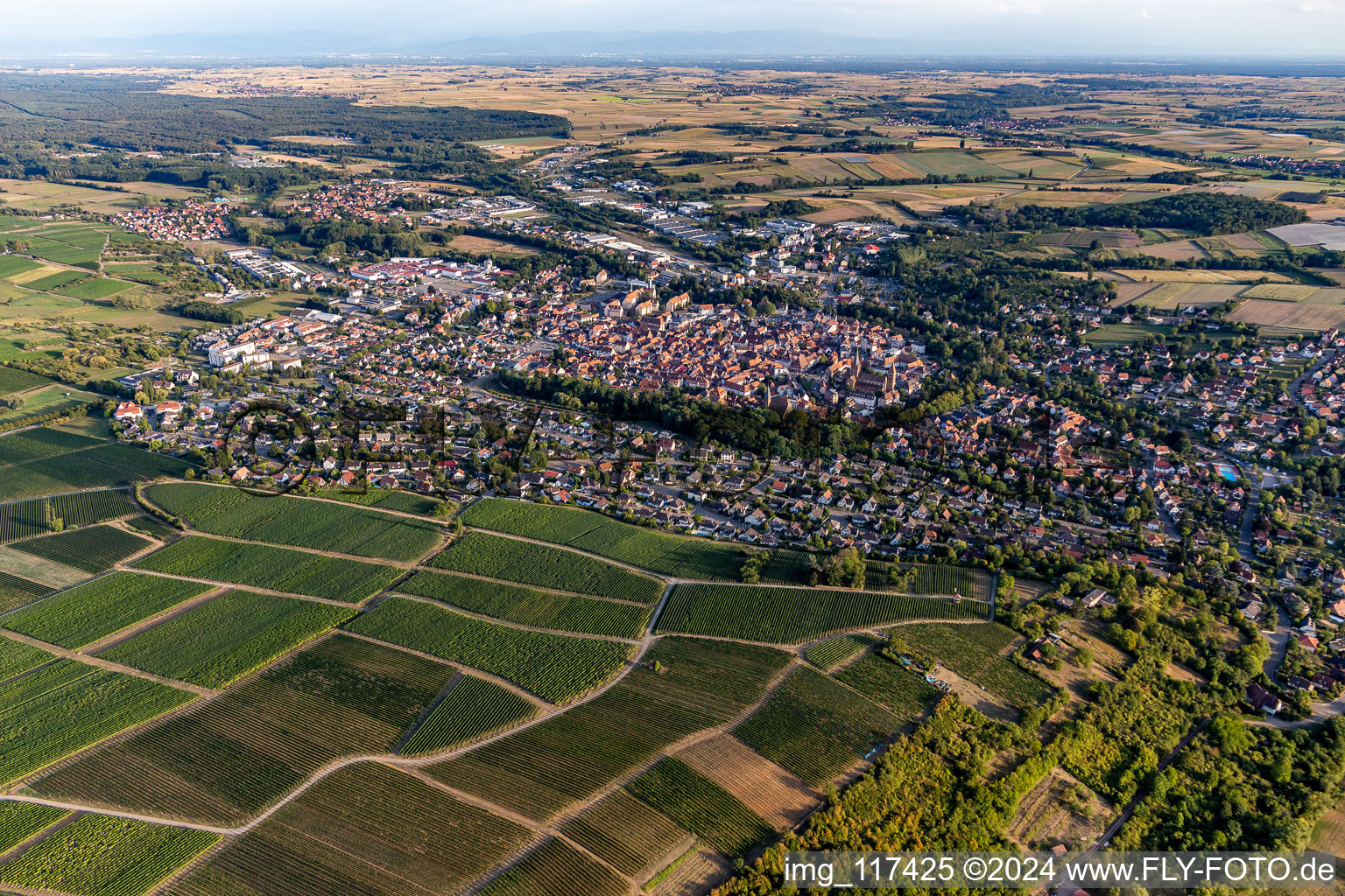 Wissembourg dans le département Bas Rhin, France depuis l'avion