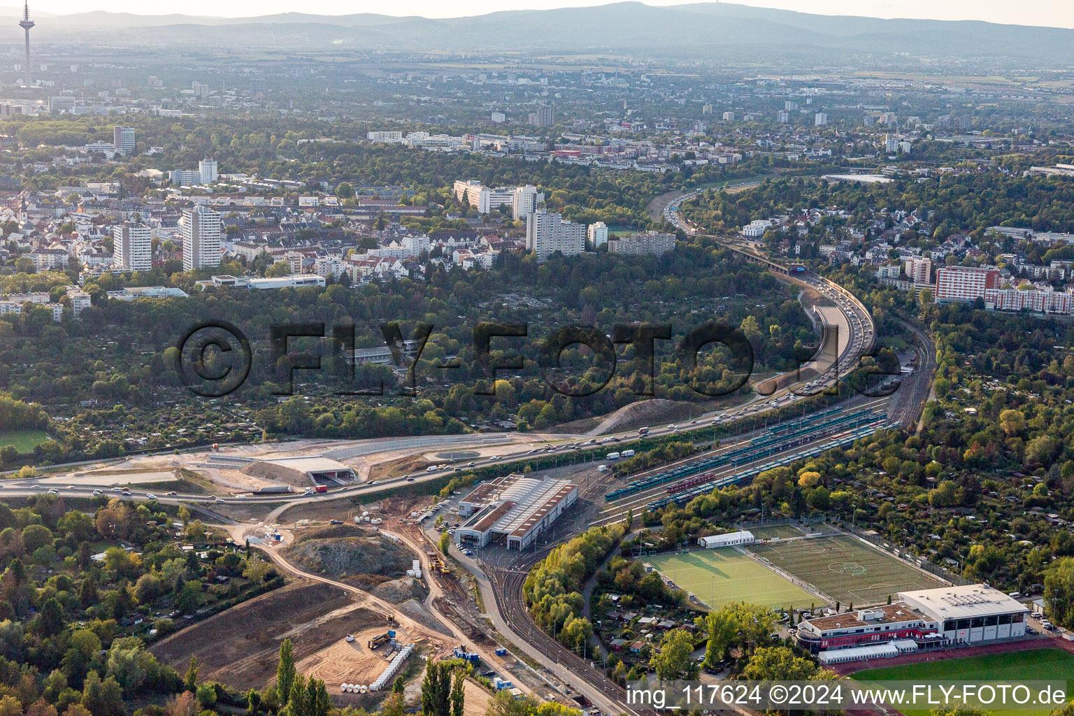 Vue aérienne de Dépôt VGF Est# à le quartier Seckbach in Frankfurt am Main dans le département Hesse, Allemagne