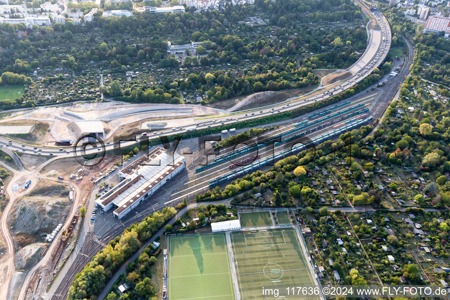 Vue aérienne de Eintracht Francfort eV à le quartier Seckbach in Frankfurt am Main dans le département Hesse, Allemagne