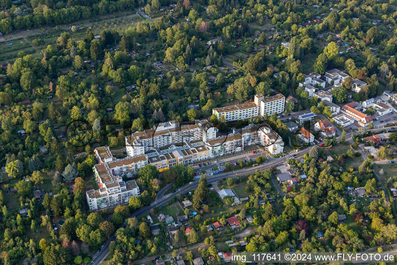 Vue aérienne de Fondation Budgétaire à le quartier Seckbach in Frankfurt am Main dans le département Hesse, Allemagne