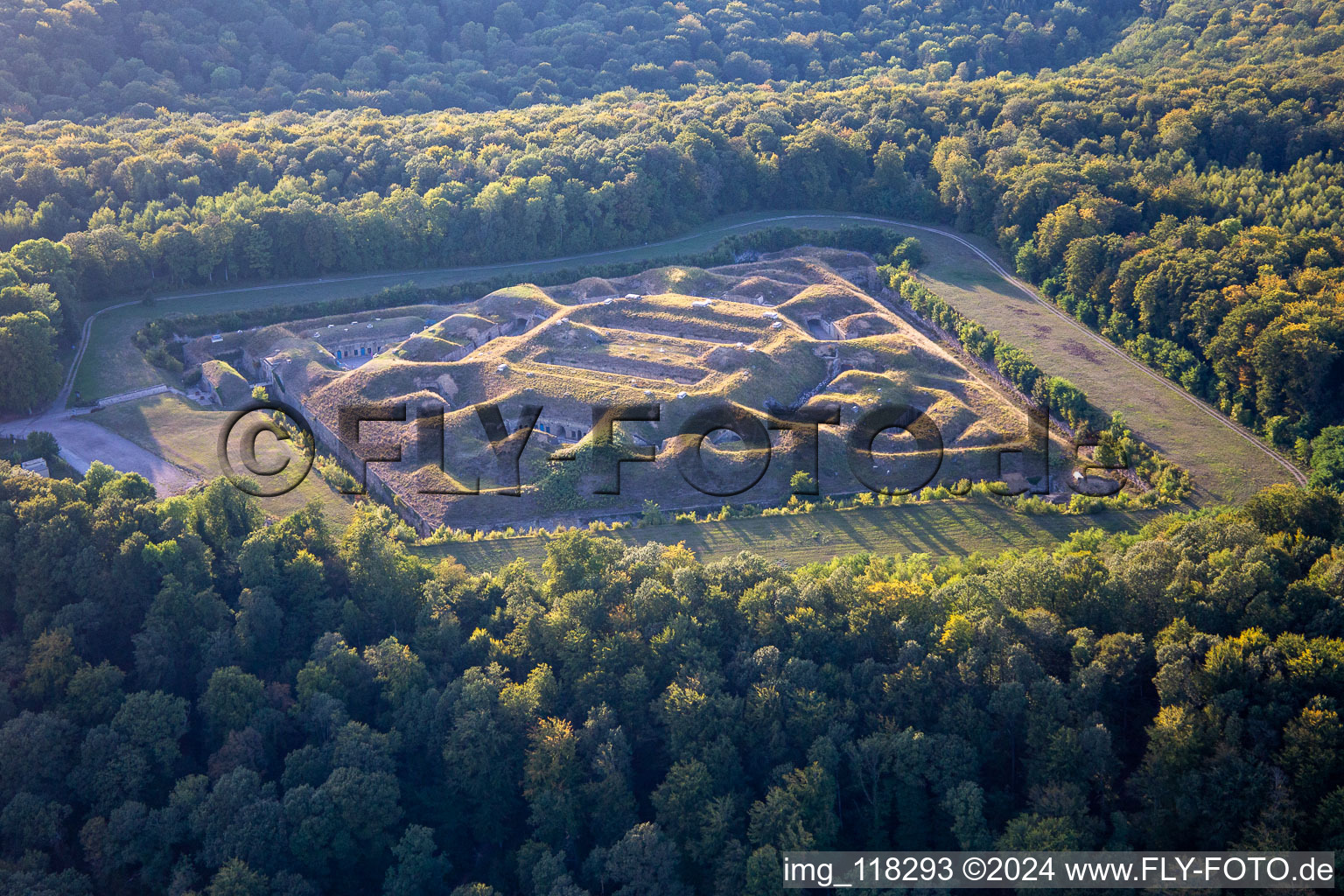 Vue aérienne de Fragments de la fortification de la citadelle "Fort de Bourlémont" sur l'Allée de Rivières à Mont-les-Neufchateau à Mont-lès-Neufchâteau dans le département Vosges, France