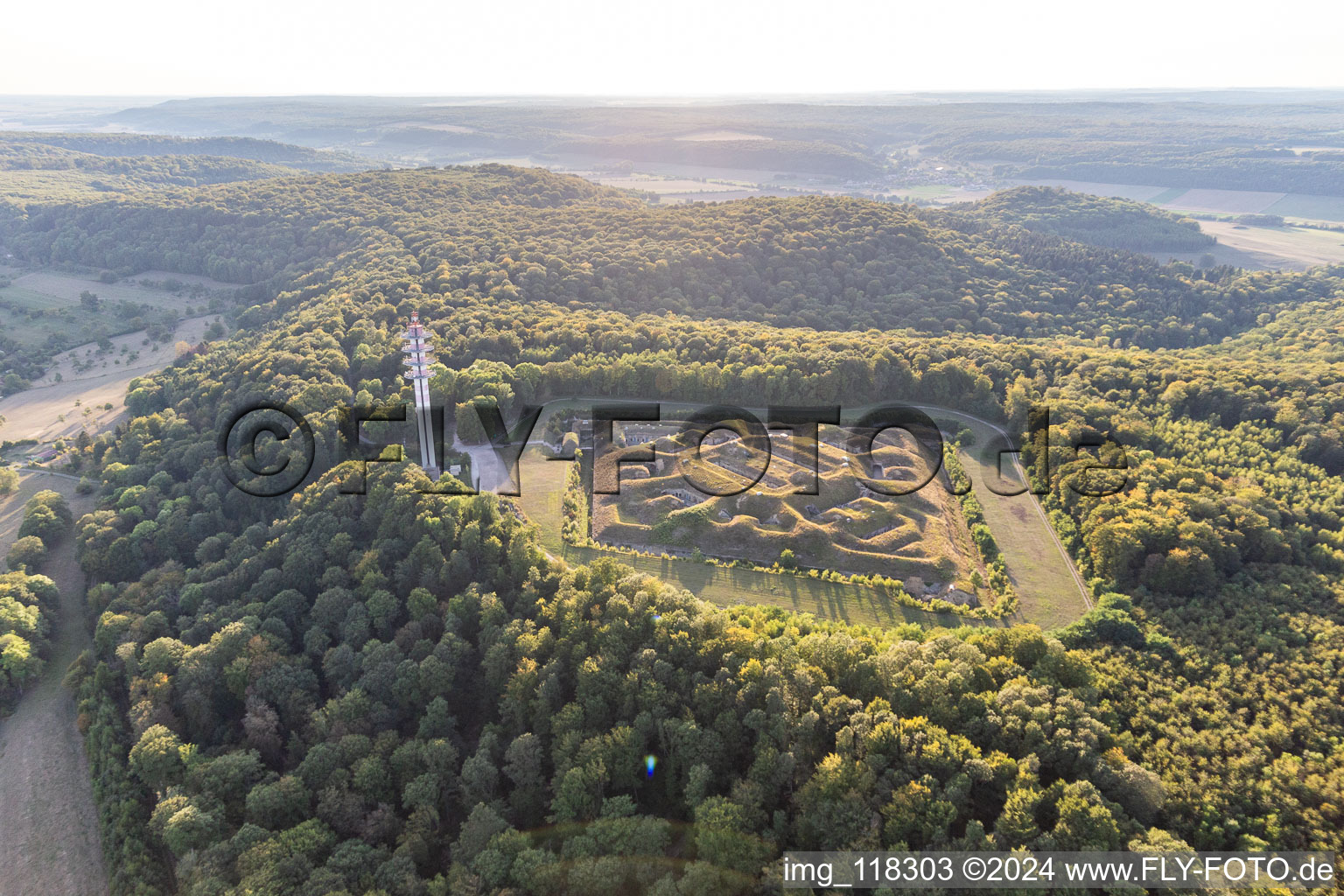 Vue oblique de Fragments de la fortification de la citadelle "Fort de Bourlémont" sur l'Allée de Rivières à Mont-les-Neufchateau à Mont-lès-Neufchâteau dans le département Vosges, France