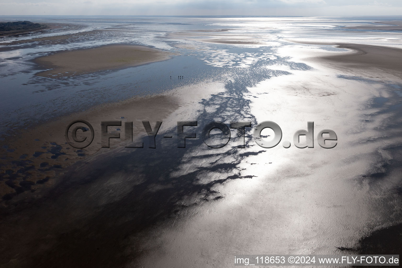 Côte ouest à marée basse à Fanø dans le département Syddanmark, Danemark vue d'en haut