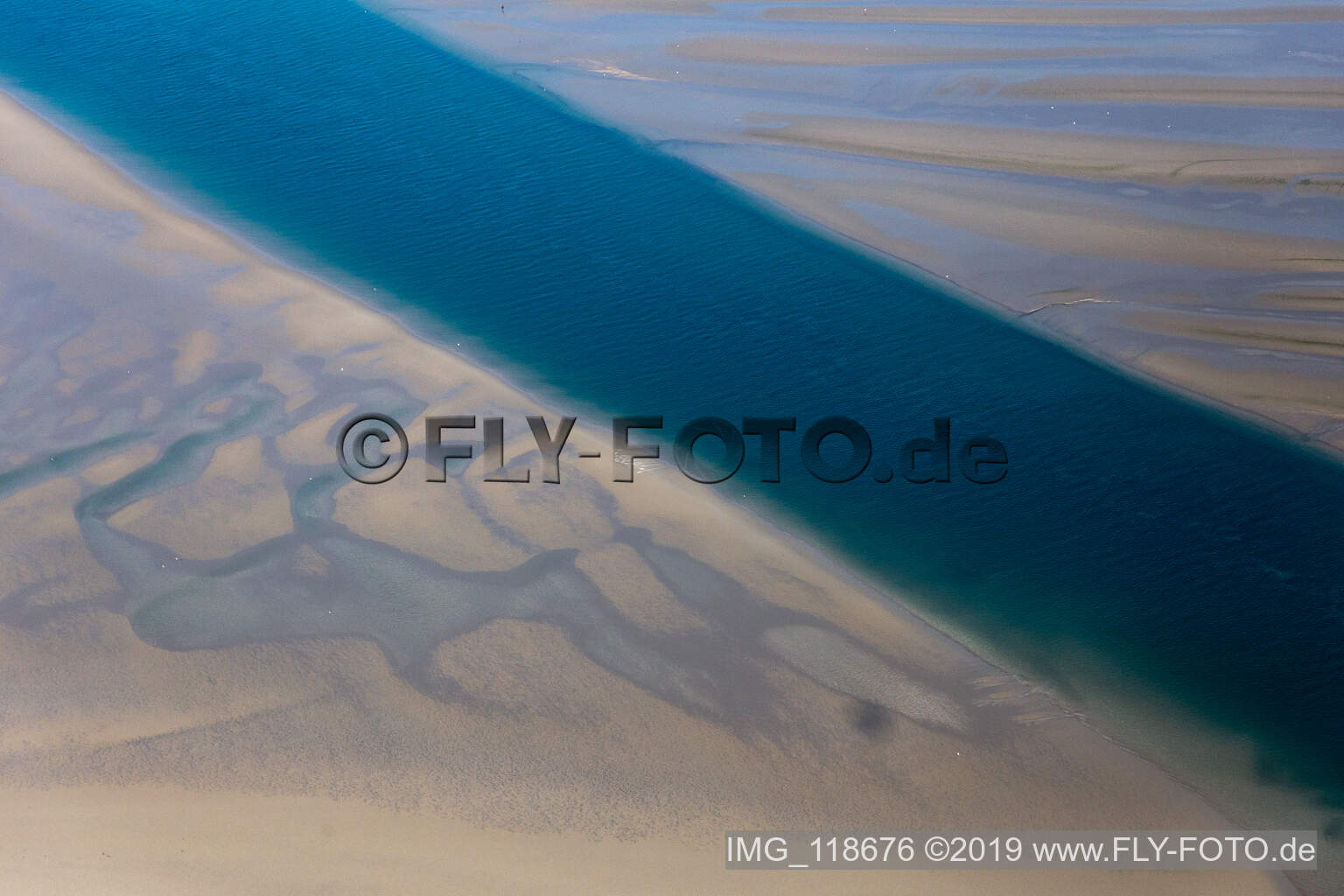 Vue aérienne de Priel au banc de sable Peter Meyers à Fanø dans le département Syddanmark, Danemark