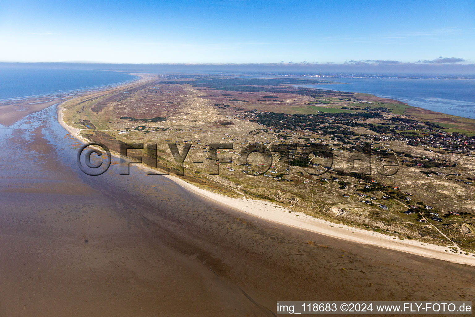 Vue aérienne de Du banc de sable Peter Meyers à Fanø dans le département Syddanmark, Danemark