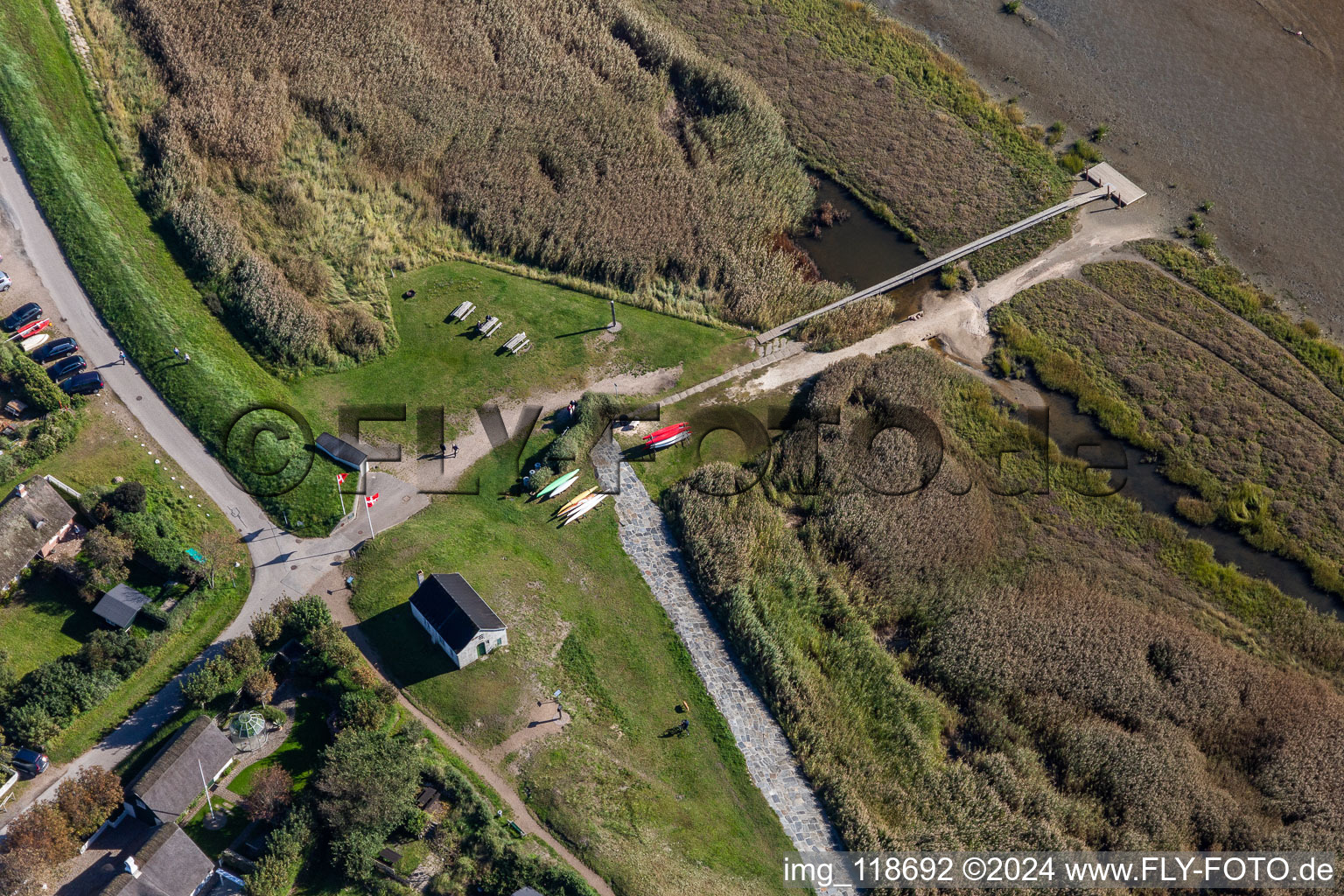 Vue aérienne de Stormflodssøjlen, Sønderho à Fanø dans le département Syddanmark, Danemark