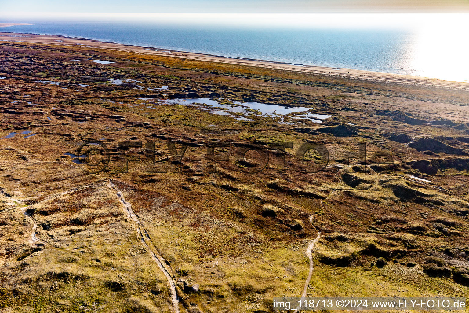 Vue aérienne de Parc national de la mer des Wadden à Fanø dans le département Syddanmark, Danemark