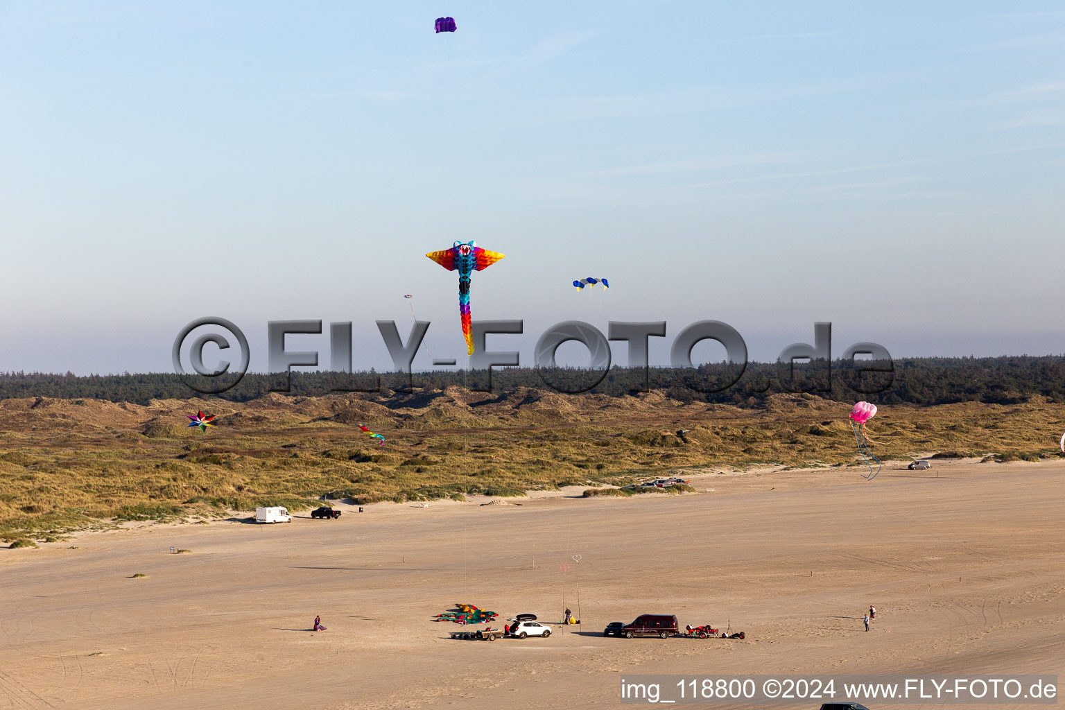 Vue aérienne de Cerfs-volants sur la plage à Fanø dans le département Syddanmark, Danemark