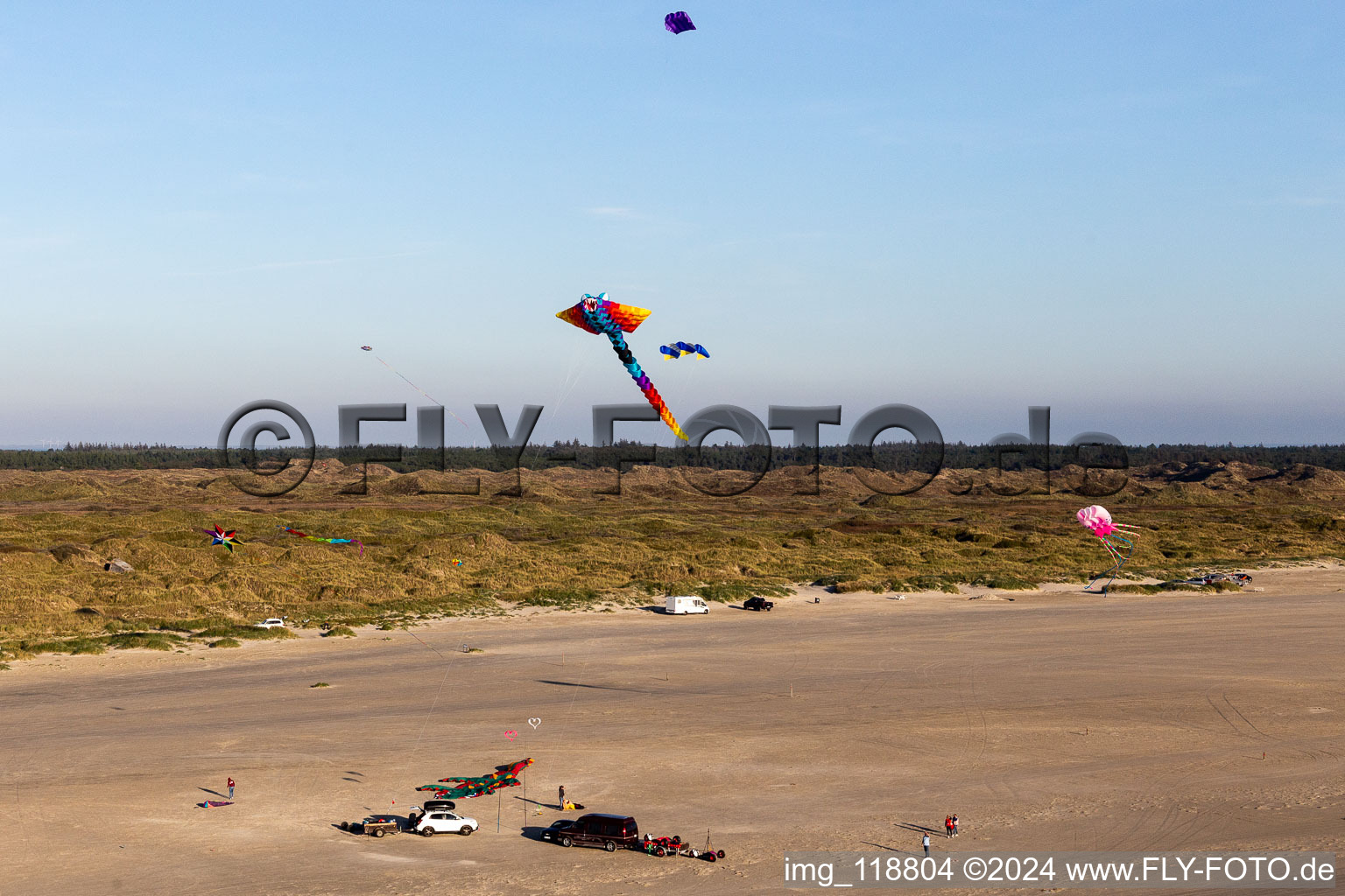 Photographie aérienne de Cerfs-volants sur la plage à Fanø dans le département Syddanmark, Danemark