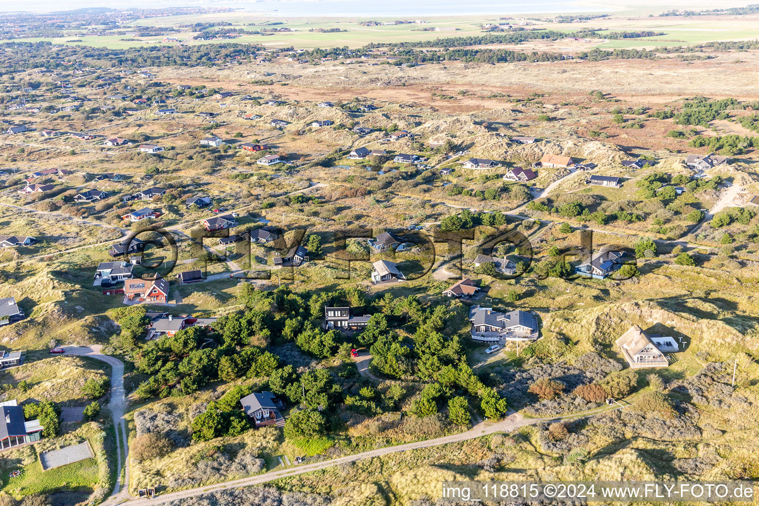 Vue aérienne de Maisons de vacances hyggelige dans les dunes à Fanø dans le département Syddanmark, Danemark