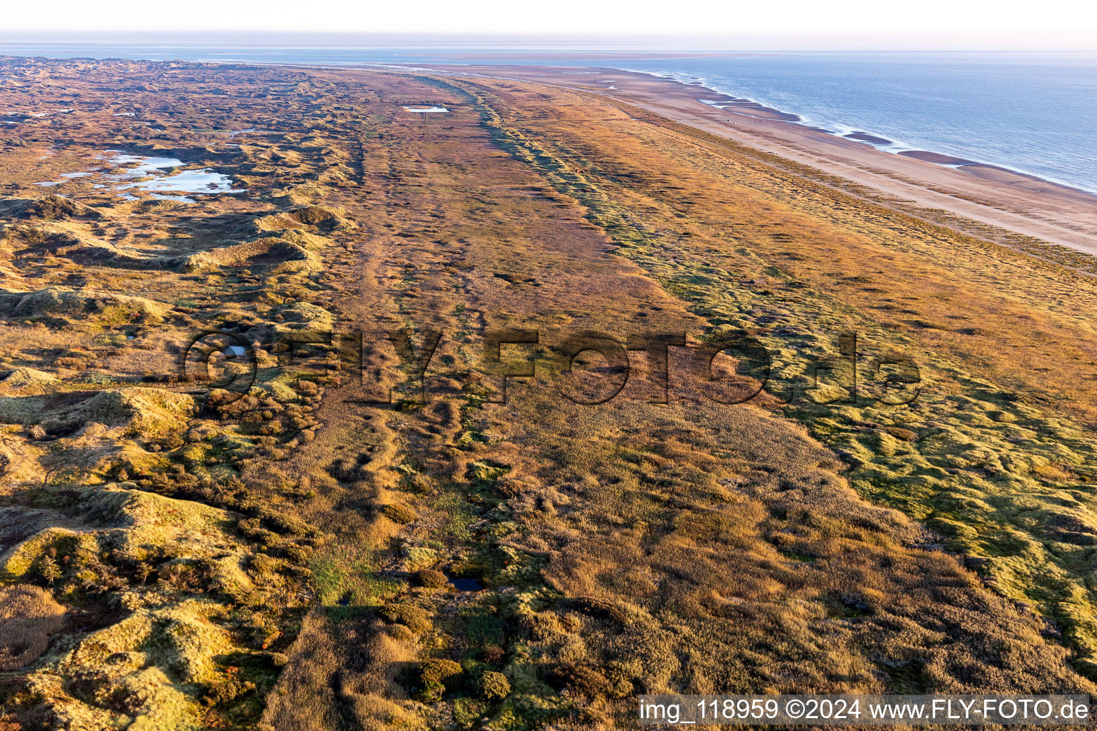 Vue oblique de Parc national de la mer des Wadden à Fanø dans le département Syddanmark, Danemark