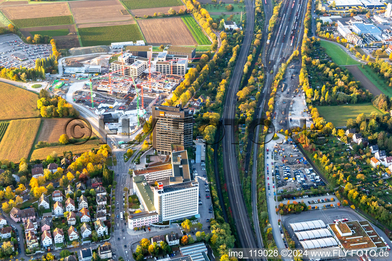 Vue aérienne de Société de construction Wüstenrot à le quartier Ludwigsburg-Mitte in Ludwigsburg dans le département Bade-Wurtemberg, Allemagne