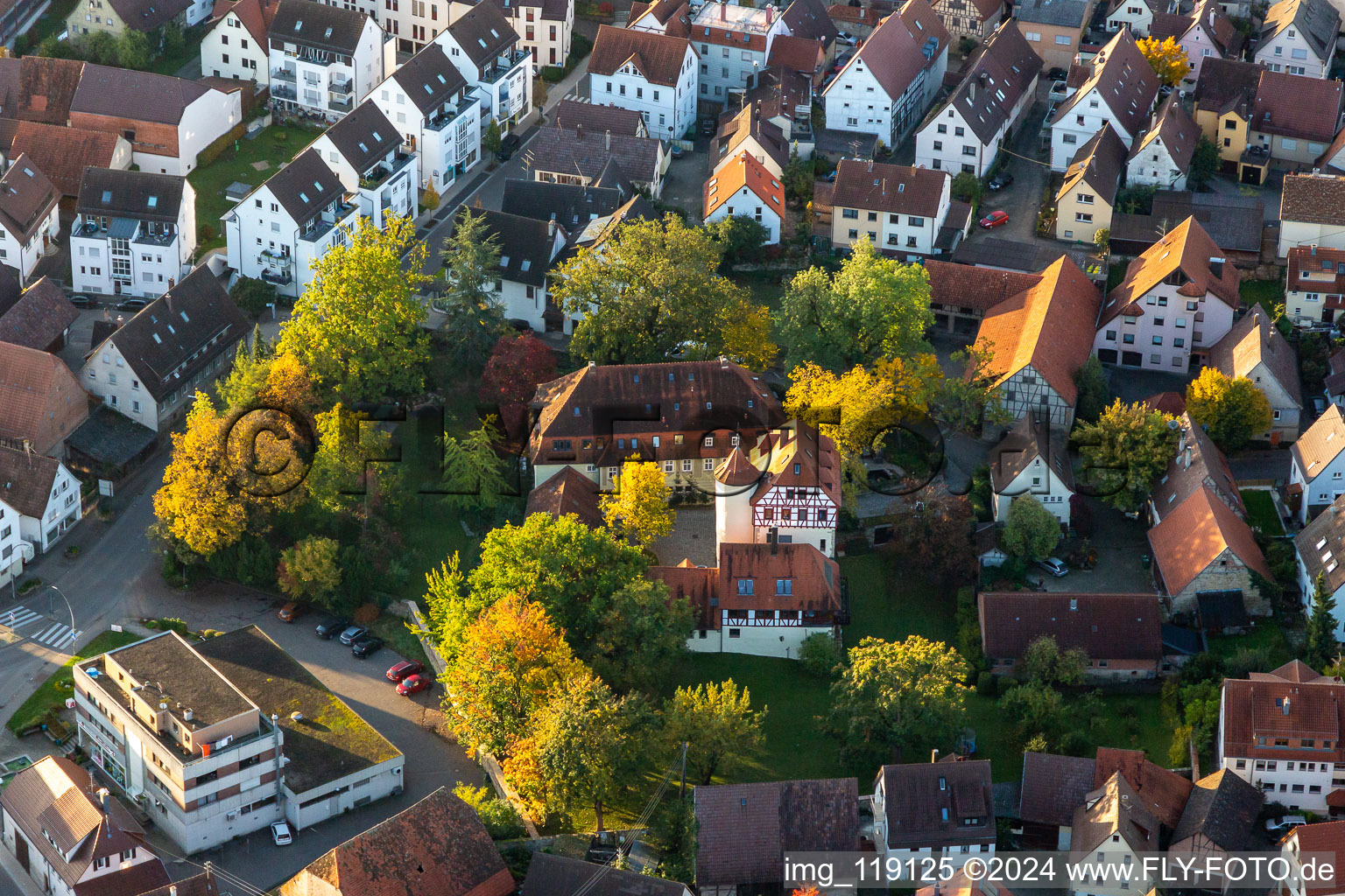 Vue aérienne de Verrouiller Münchingen à le quartier Münchingen in Korntal-Münchingen dans le département Bade-Wurtemberg, Allemagne