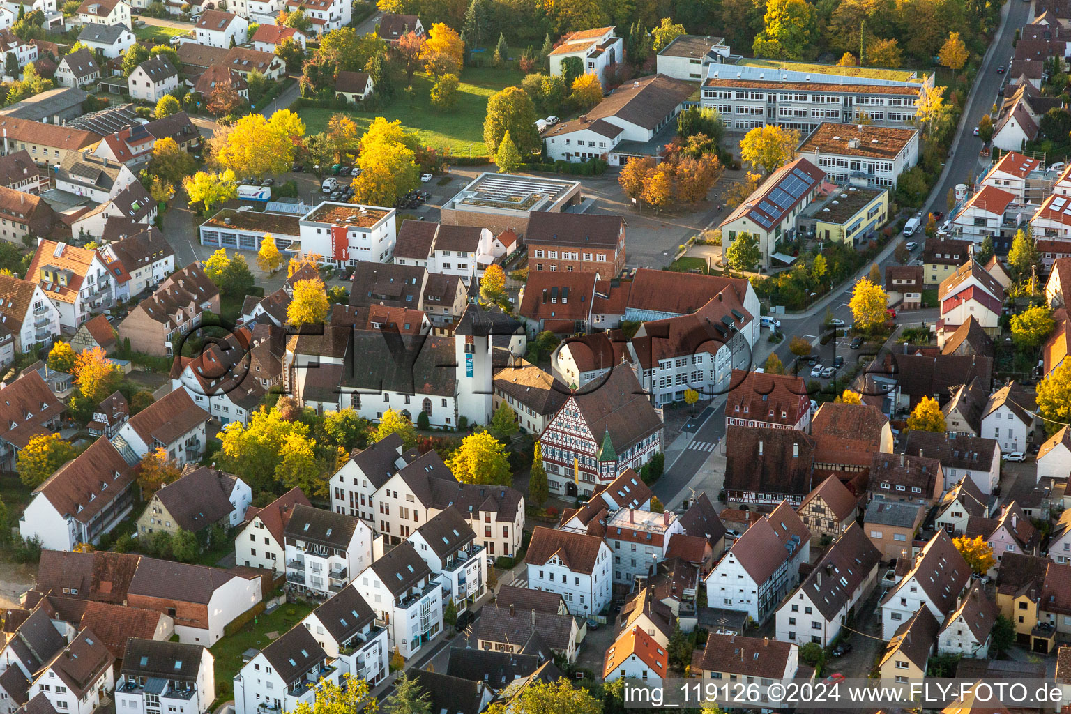 Vue aérienne de Verrouiller Münchingen à le quartier Münchingen in Korntal-Münchingen dans le département Bade-Wurtemberg, Allemagne