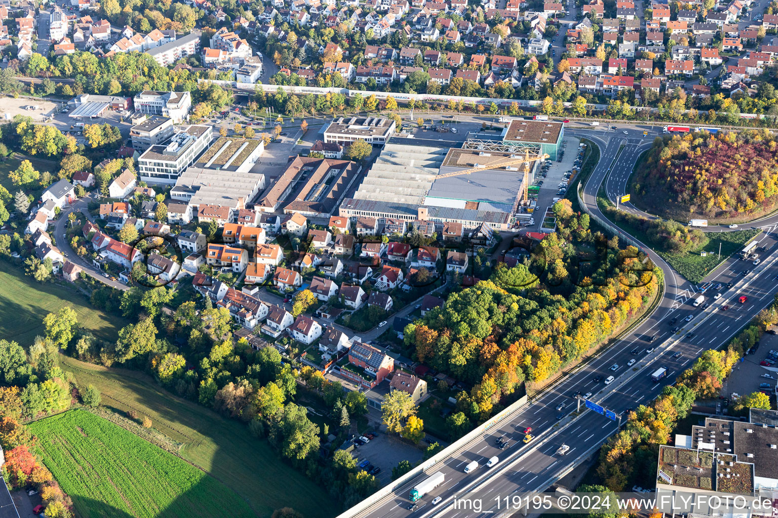 Vue aérienne de Zone industrielle de la Schwarzwaldstrasse à le quartier Hausen in Ditzingen dans le département Bade-Wurtemberg, Allemagne