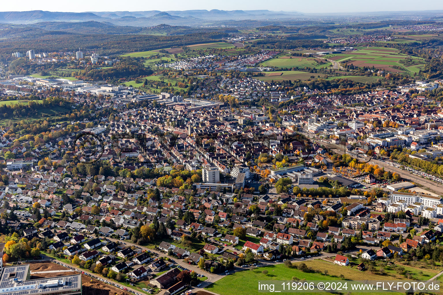 Vue aérienne de Nürtingen dans le département Bade-Wurtemberg, Allemagne