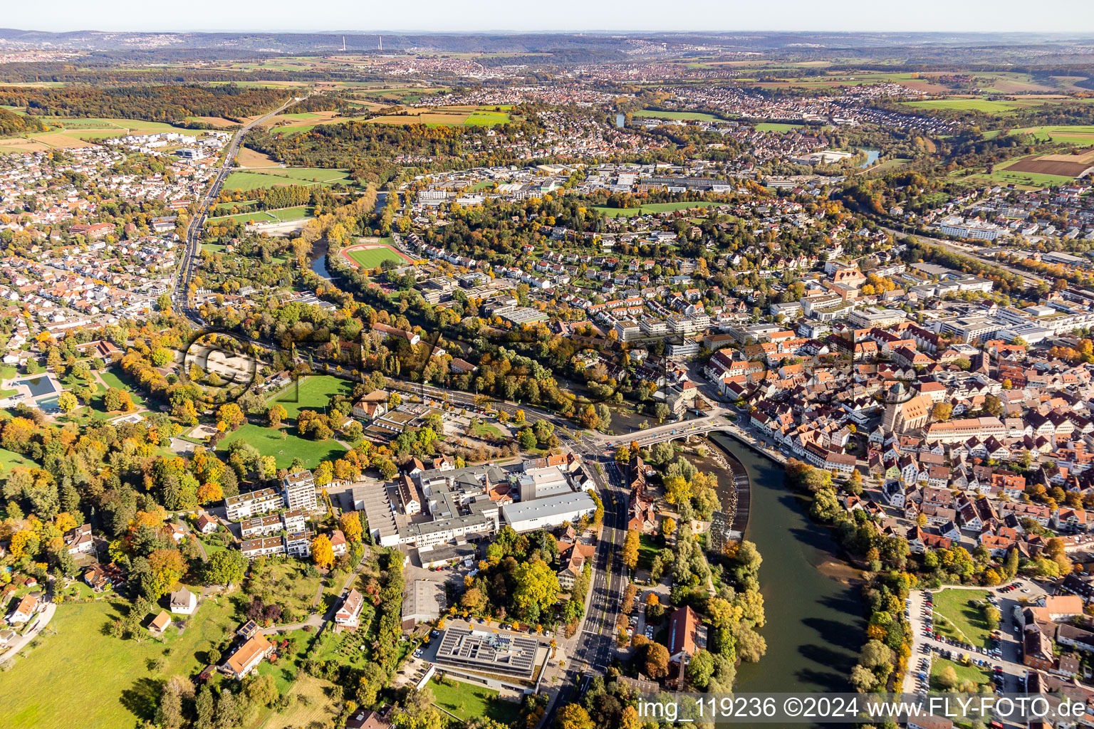 Photographie aérienne de Zone riveraine du fleuve Neckar à Nürtingen dans le département Bade-Wurtemberg, Allemagne