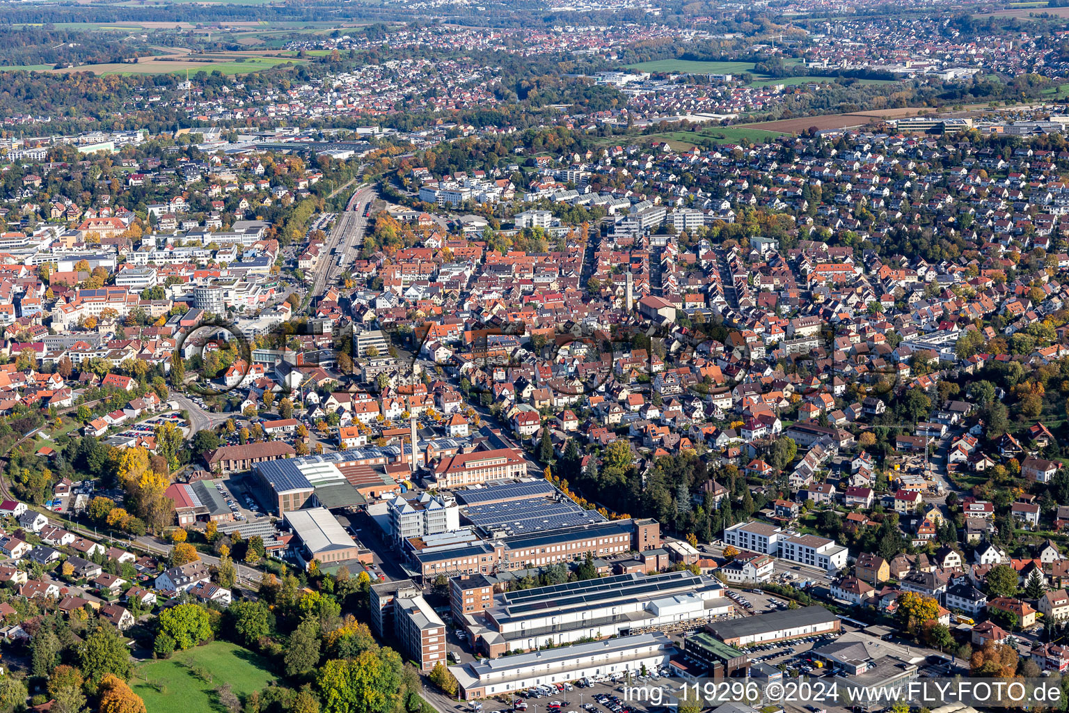 Vue aérienne de Gebr.Heller Maschinenfabrik à Nürtingen dans le département Bade-Wurtemberg, Allemagne