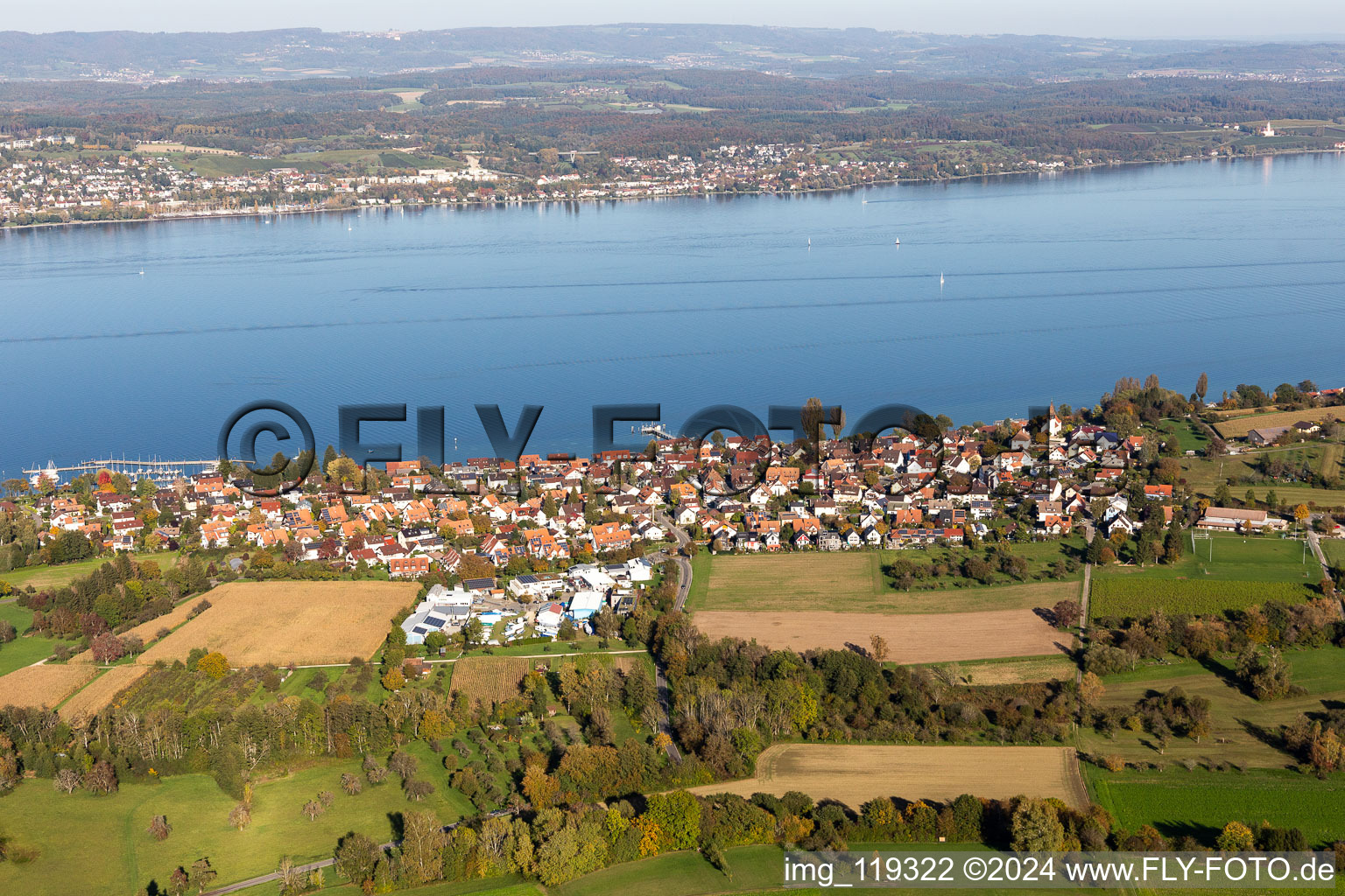 Vue aérienne de Surfaces riveraines du lac de Constance en Dingelsdorf à le quartier Dingelsdorf in Konstanz dans le département Bade-Wurtemberg, Allemagne