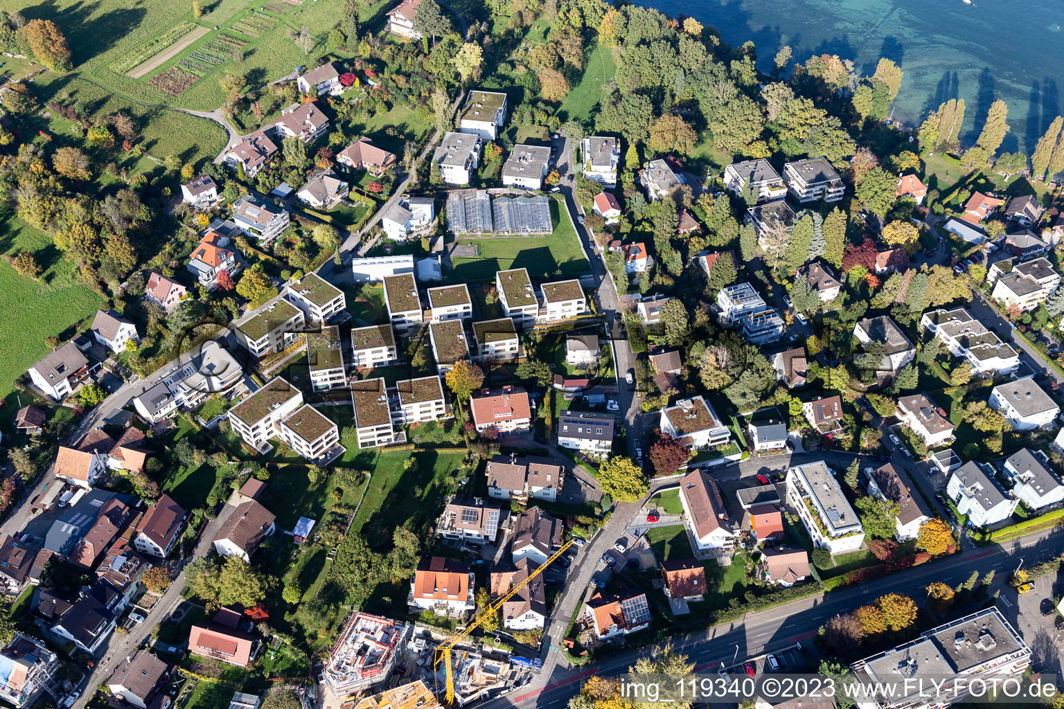 Vue aérienne de SEESIDE Trimestre-Allmannsdorf à le quartier Allmannsdorf in Konstanz dans le département Bade-Wurtemberg, Allemagne
