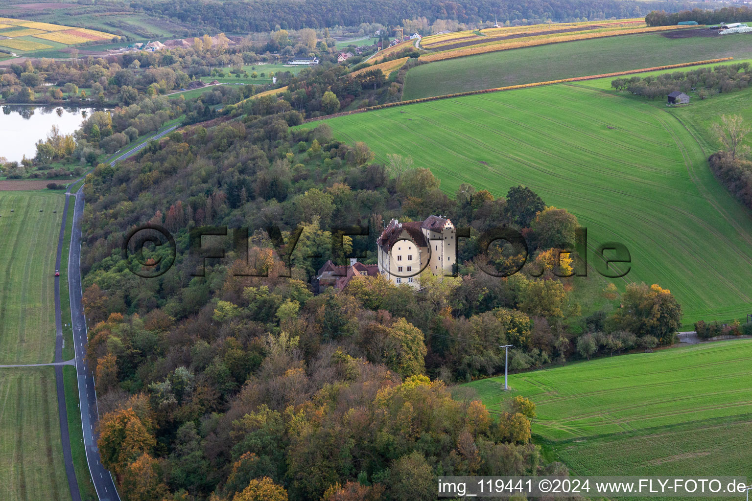 Vue aérienne de Château de Klingenberg à Wipfeld dans le département Bavière, Allemagne