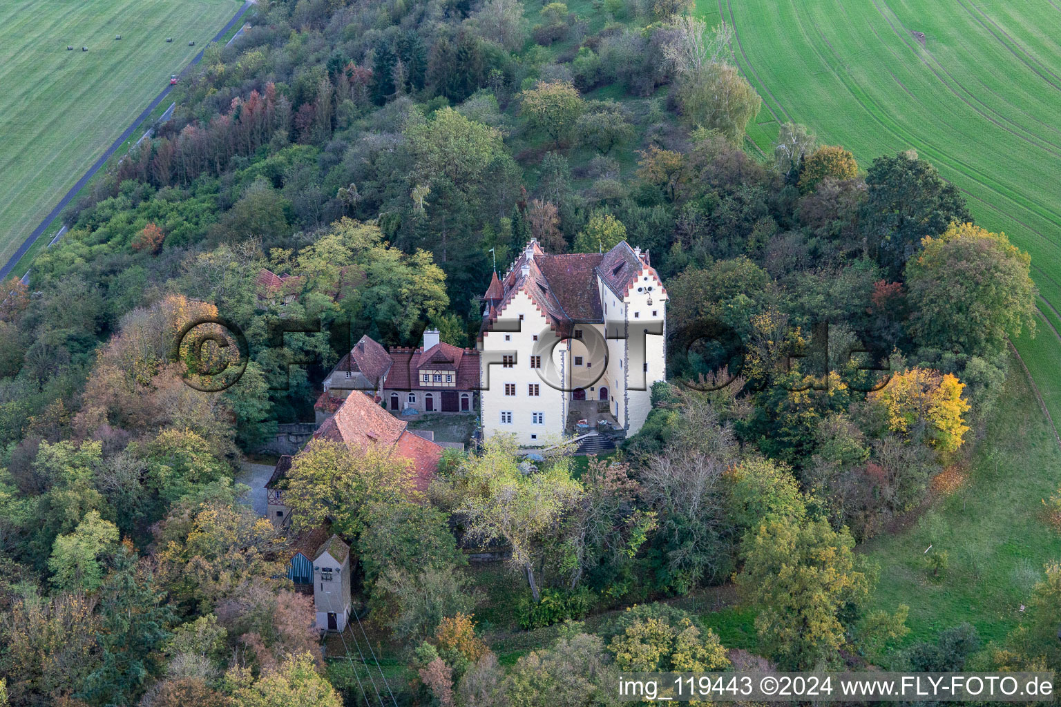 Vue aérienne de Château de Klingenberg à Wipfeld dans le département Bavière, Allemagne