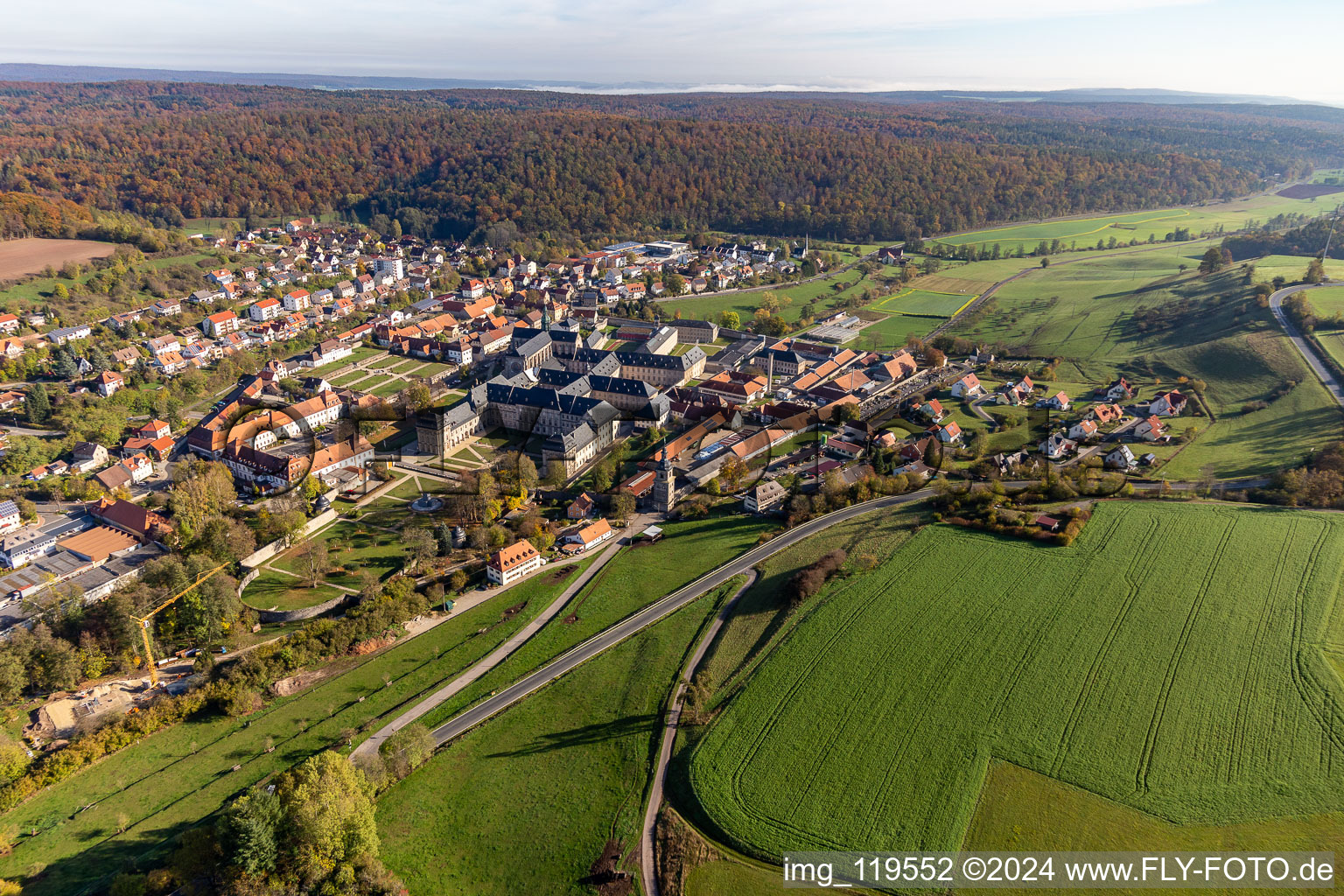 Vue aérienne de Église monastique Ebrach, abbaye cistercienne à Ebrach dans le département Bavière, Allemagne