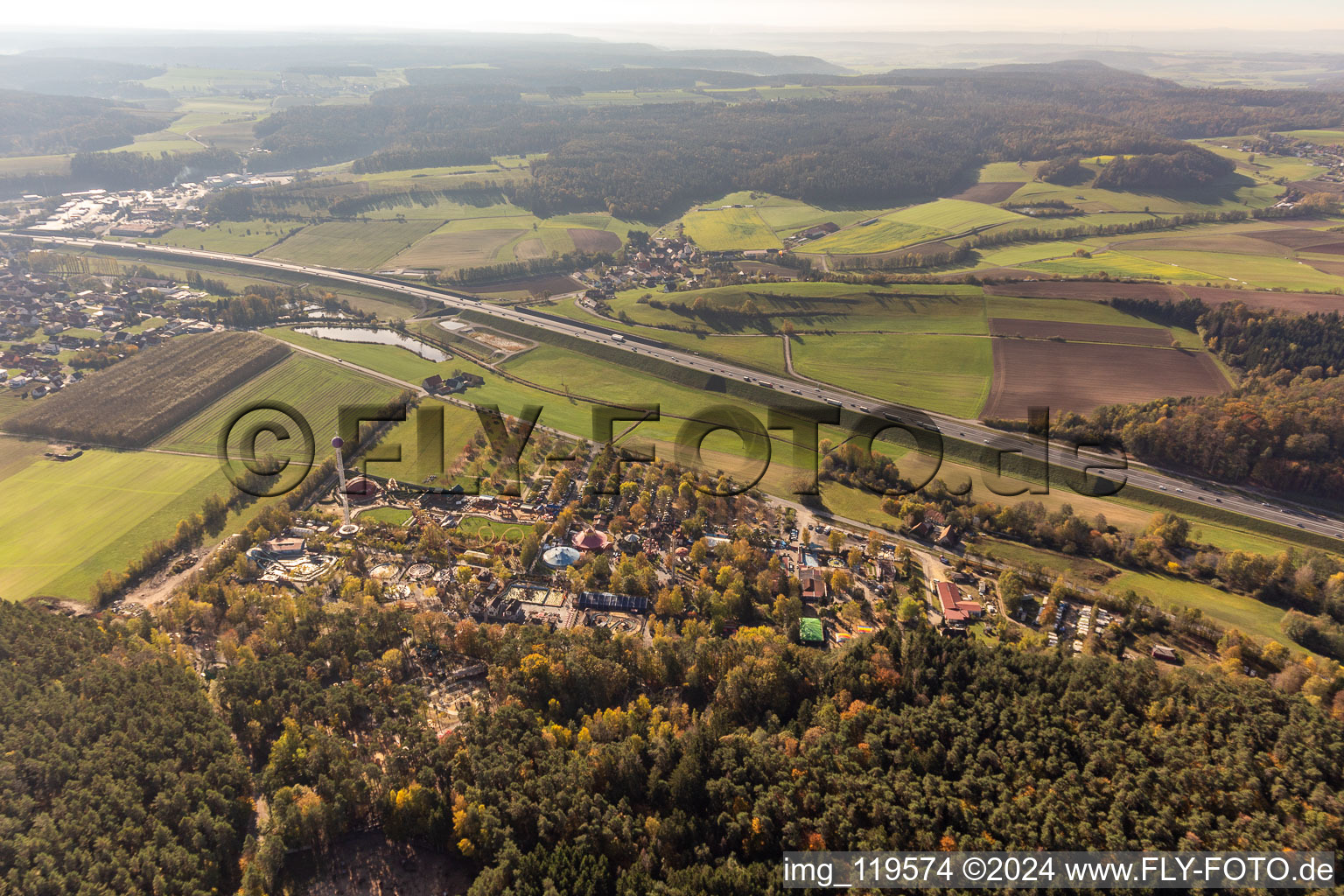 Enregistrement par drone de Centre de Loisirs - Parc d'Attractions Terrain de Loisirs Geiselwind à Geiselwind dans le département Bavière, Allemagne