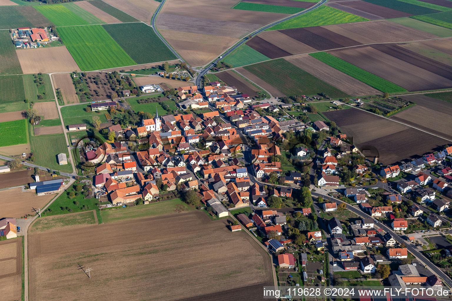 Vue oblique de Kolitzheim dans le département Bavière, Allemagne