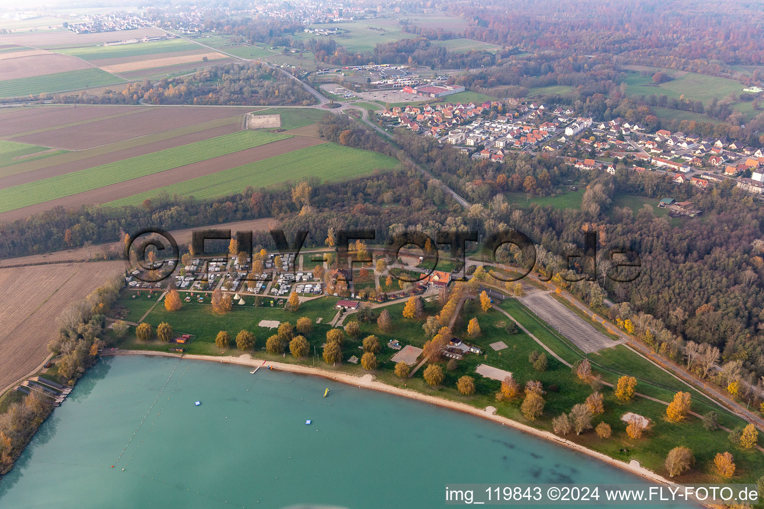 Vue aérienne de Camping des Mouettes à Lauterbourg dans le département Bas Rhin, France