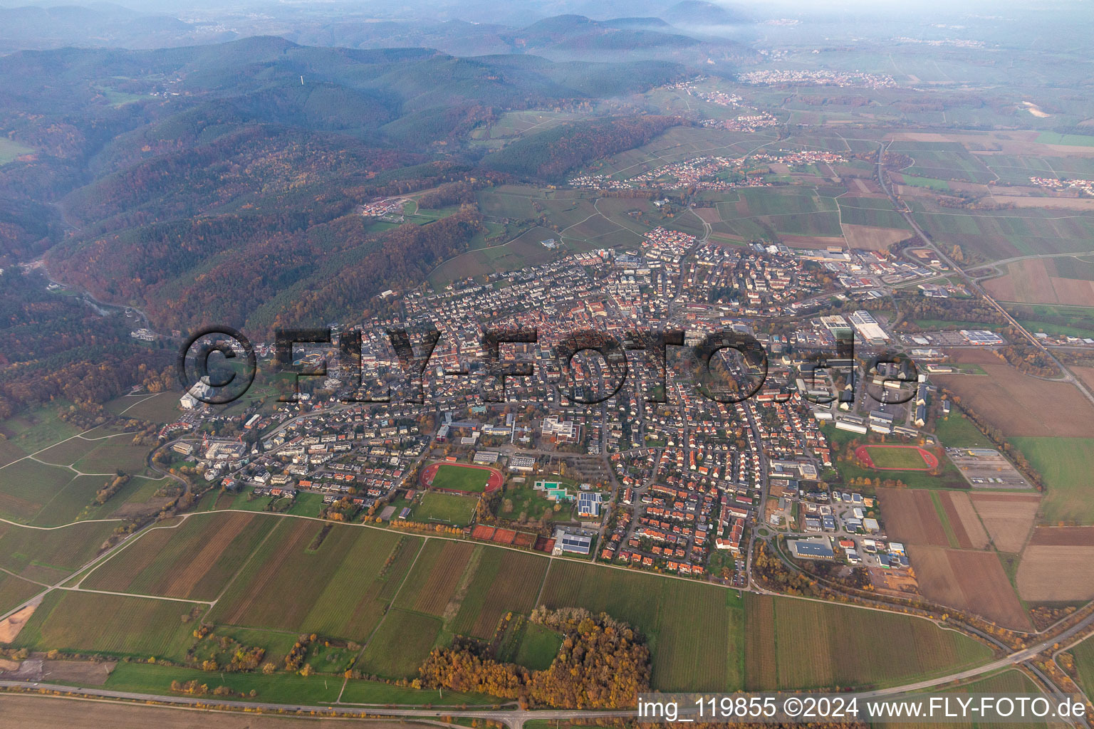 Vue oblique de Bad Bergzabern dans le département Rhénanie-Palatinat, Allemagne