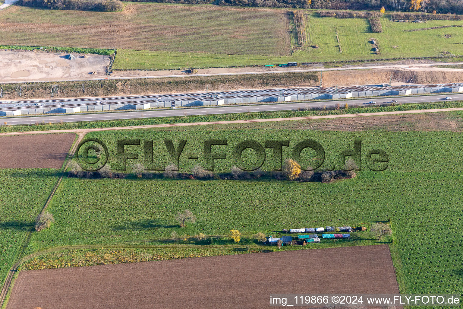 Vue aérienne de Plantation inconnue sur la B36 à Ötigheim dans le département Bade-Wurtemberg, Allemagne