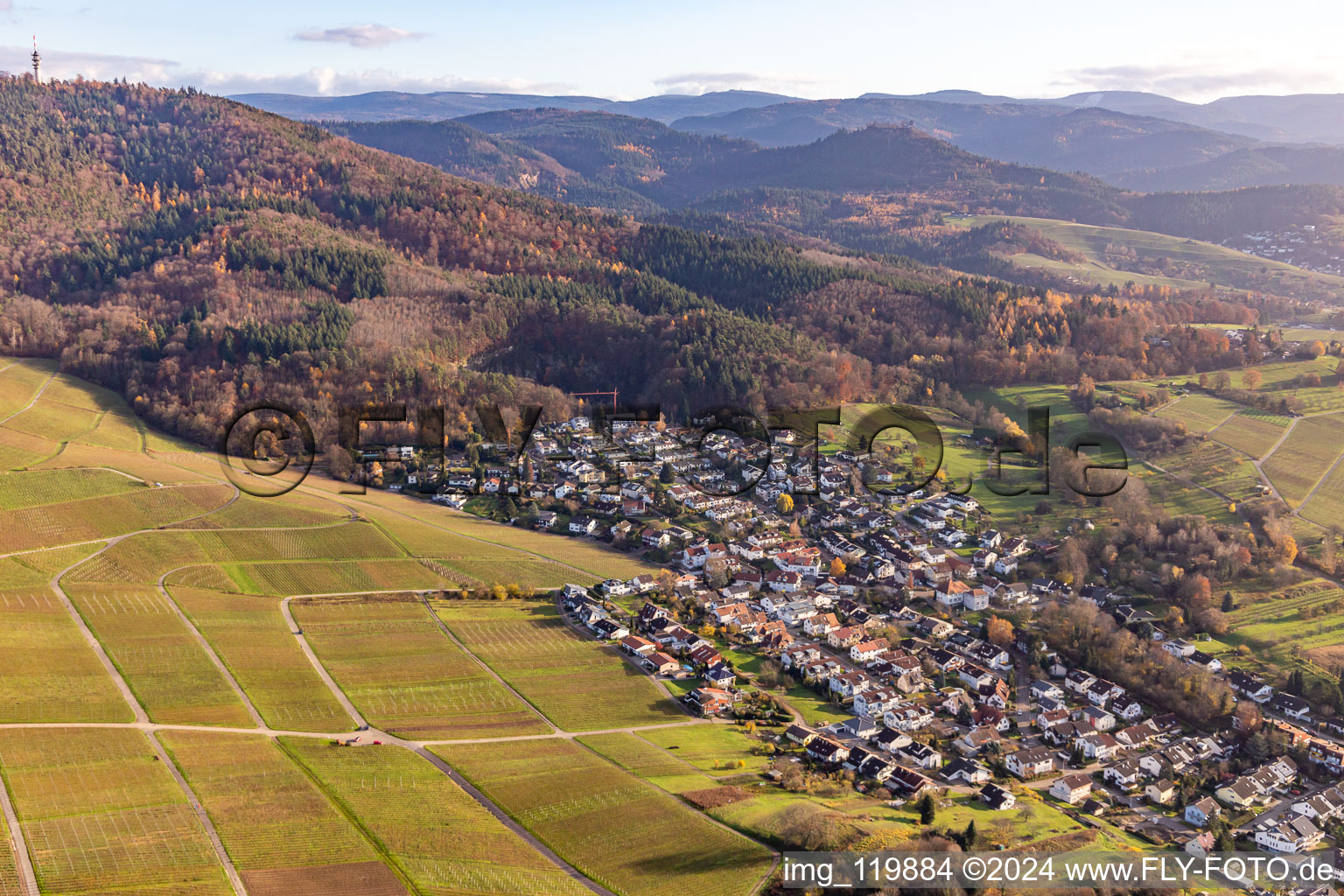 Vue aérienne de Au pied du Fremersberg à Sinzheim dans le département Bade-Wurtemberg, Allemagne