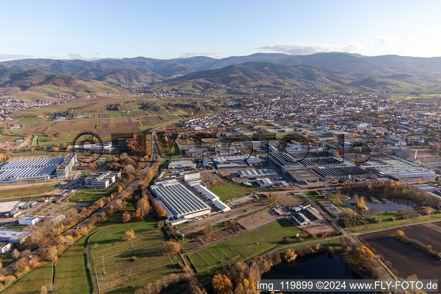 Vue aérienne de Site de l'usine LuK GmbH & Co. KG à Bußmatten à le quartier Vimbuch in Bühl dans le département Bade-Wurtemberg, Allemagne