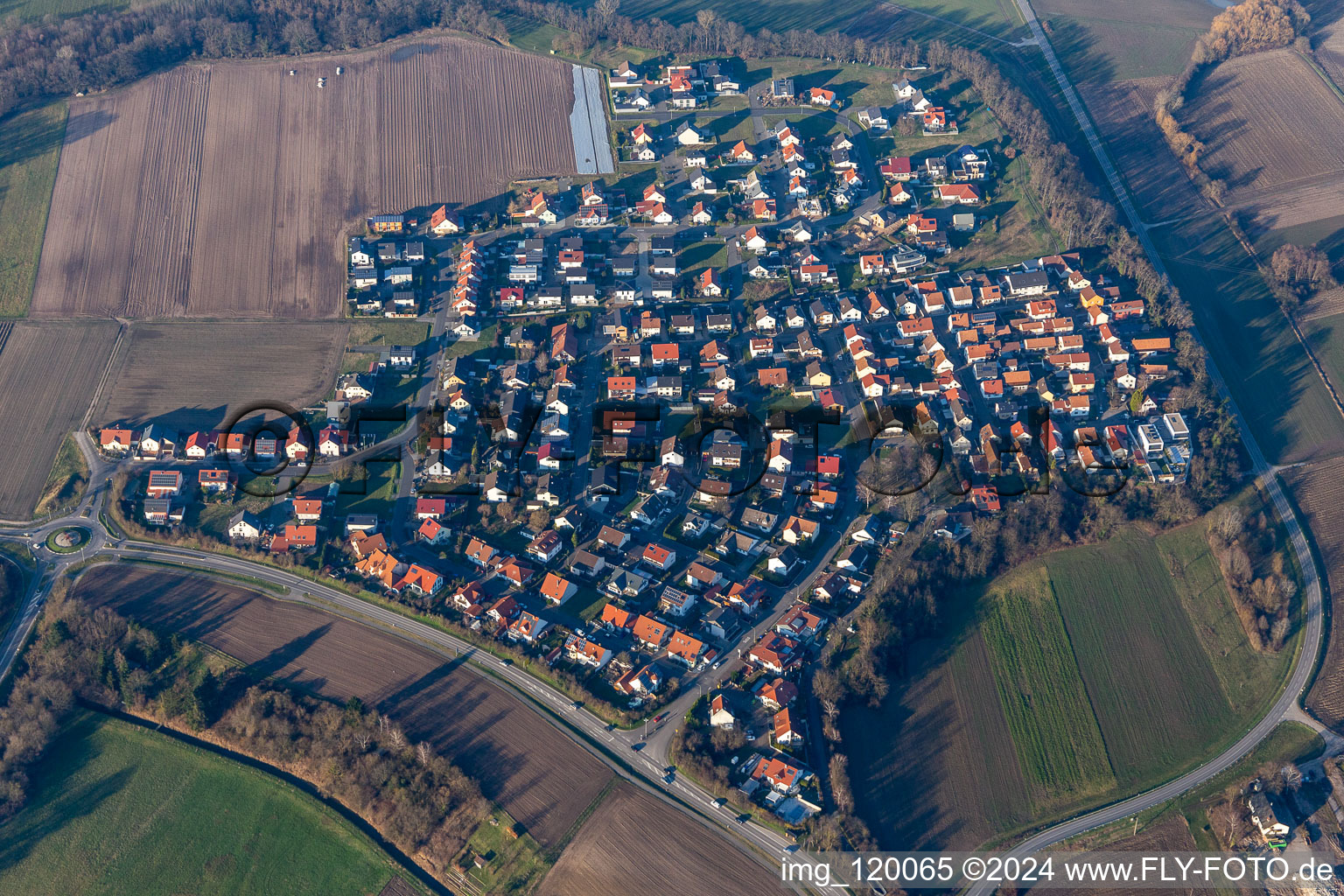 Vue d'oiseau de Quartier Hardtwald in Neupotz dans le département Rhénanie-Palatinat, Allemagne