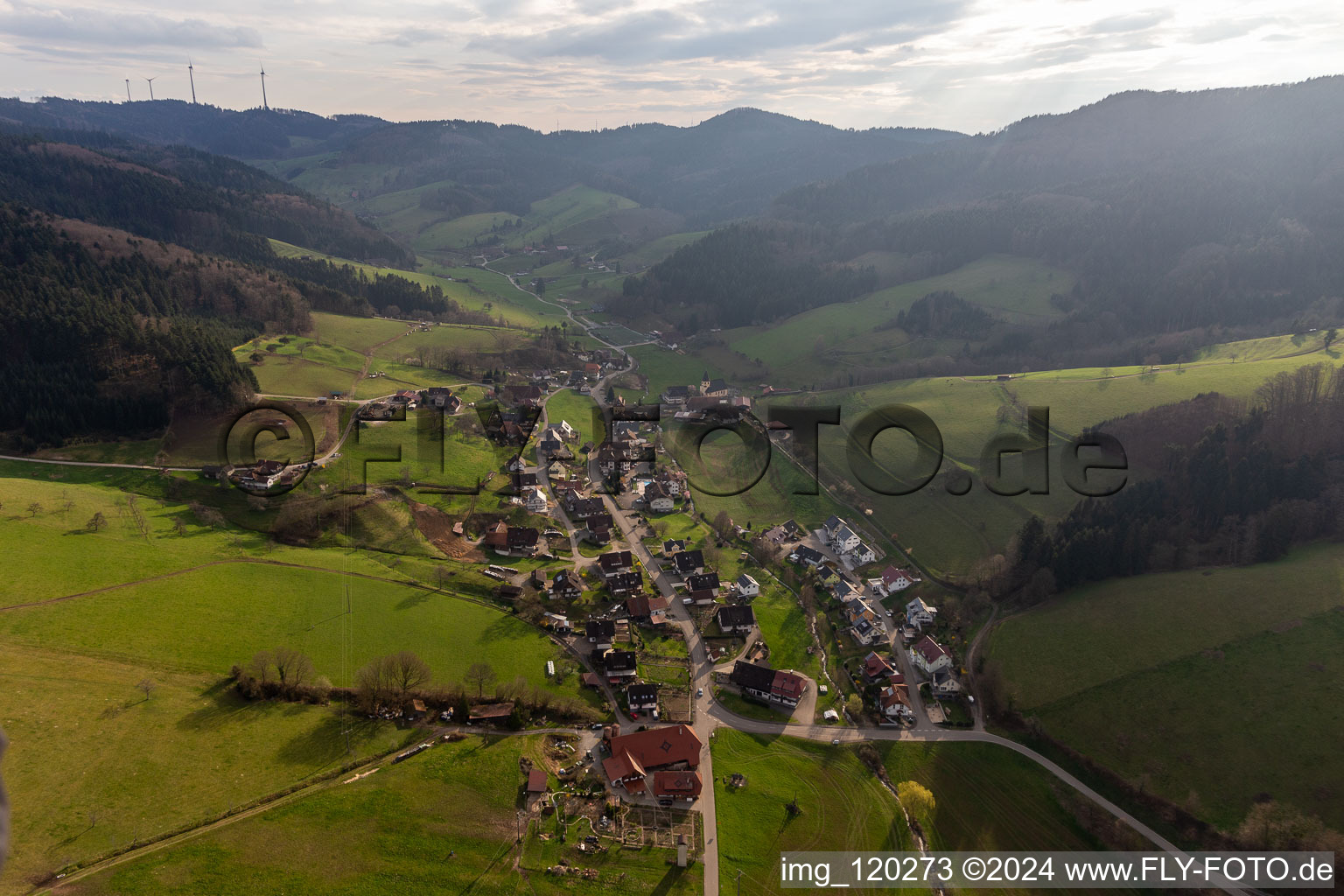 Vue aérienne de Le paysage de la vallée entouré des montagnes de la Forêt-Noire en Prinzbach à le quartier Prinzbach in Biberach dans le département Bade-Wurtemberg, Allemagne