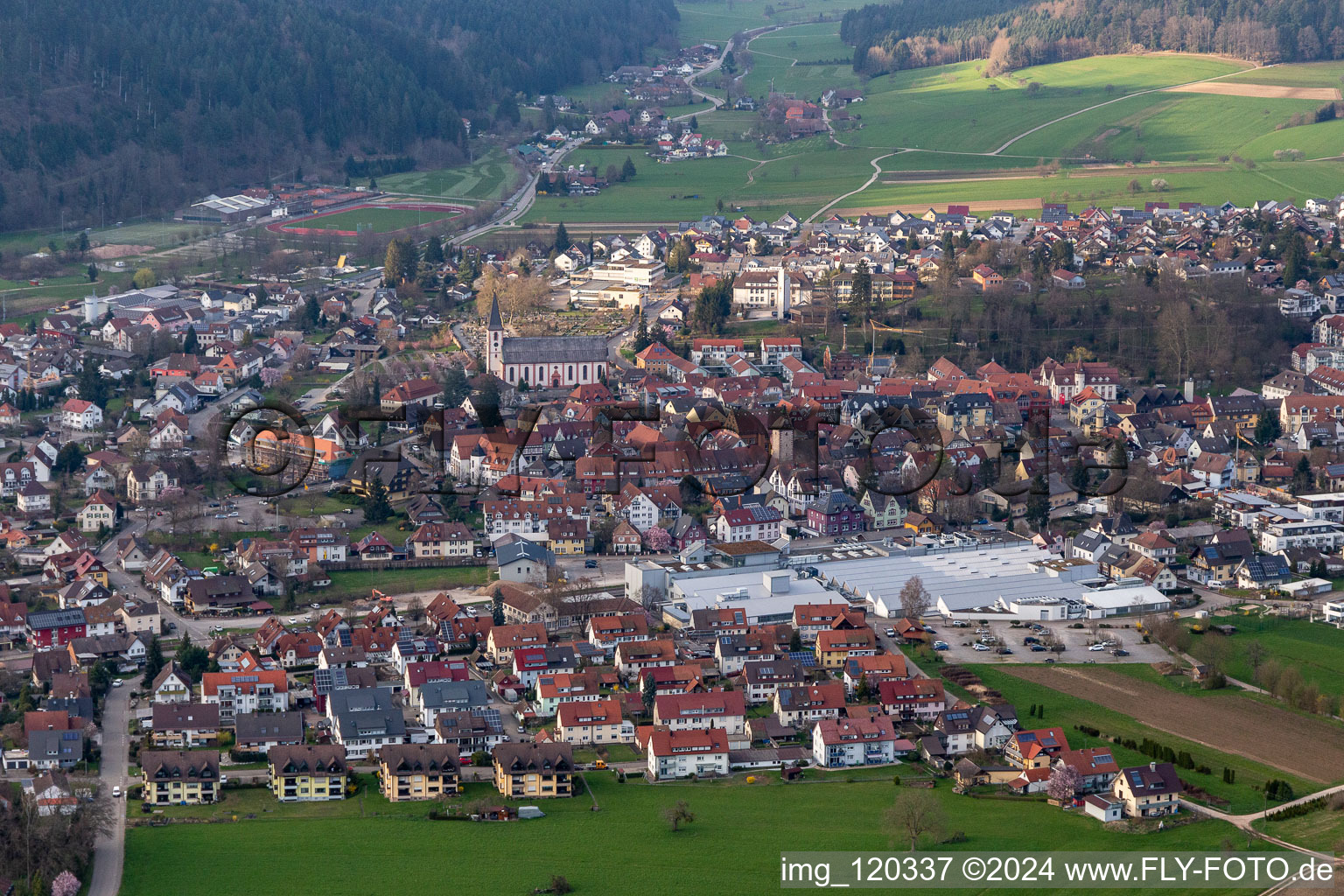 Vue aérienne de Vue des rues et des maisons des quartiers résidentiels à Zell am Harmersbach dans le département Bade-Wurtemberg, Allemagne