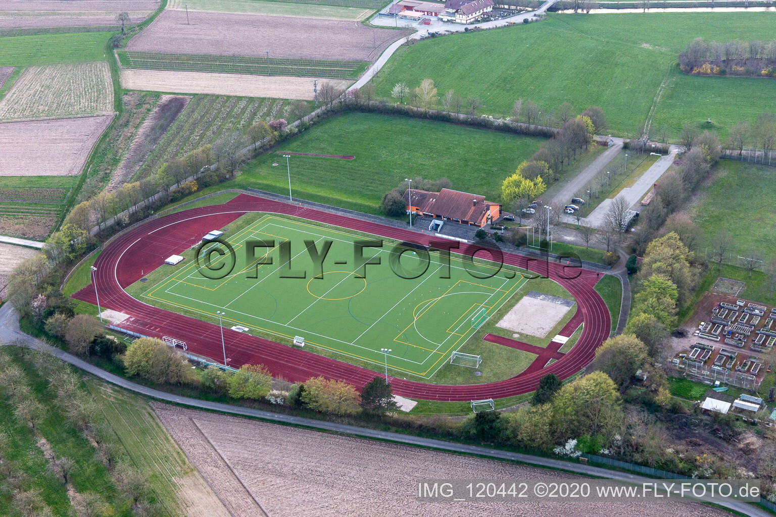 Vue aérienne de Zone des installations sportives du stade Schaible Stadium à Offenburg dans le département Bade-Wurtemberg, Allemagne