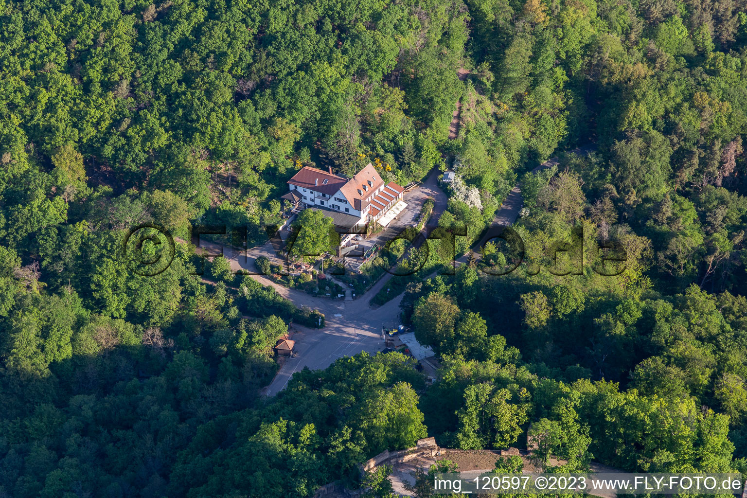 Vue aérienne de Burgschänke Rittersberg à le quartier Hambach an der Weinstraße in Neustadt an der Weinstraße dans le département Rhénanie-Palatinat, Allemagne