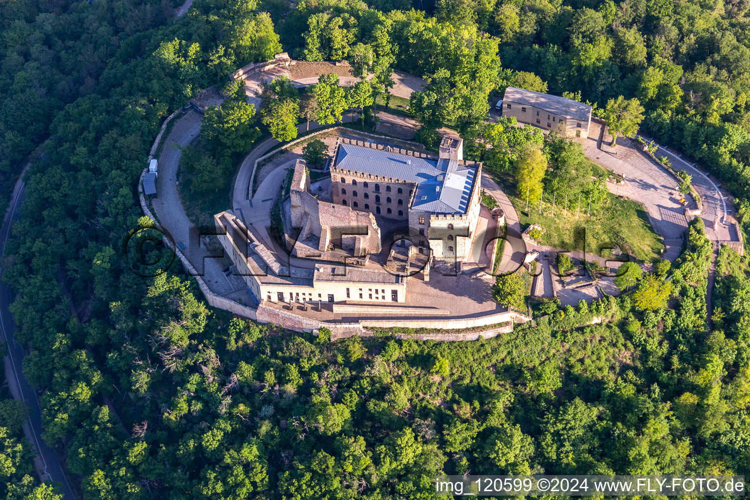 Vue aérienne de Complexe du château du "Hambacher Schloss à le quartier Diedesfeld in Neustadt an der Weinstraße dans le département Rhénanie-Palatinat, Allemagne